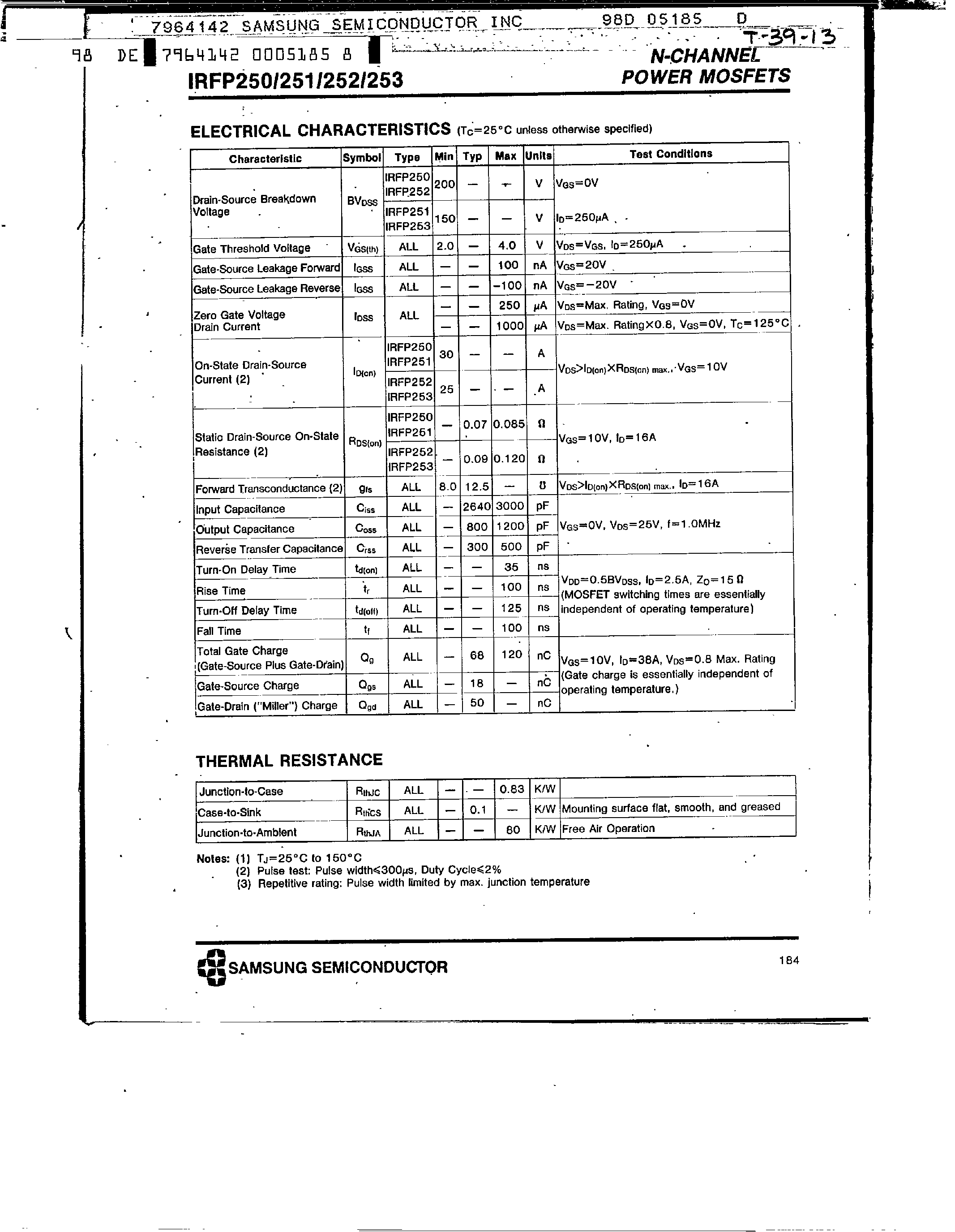 Даташит IRFP250 - N-Channel Power Mosfets страница 2