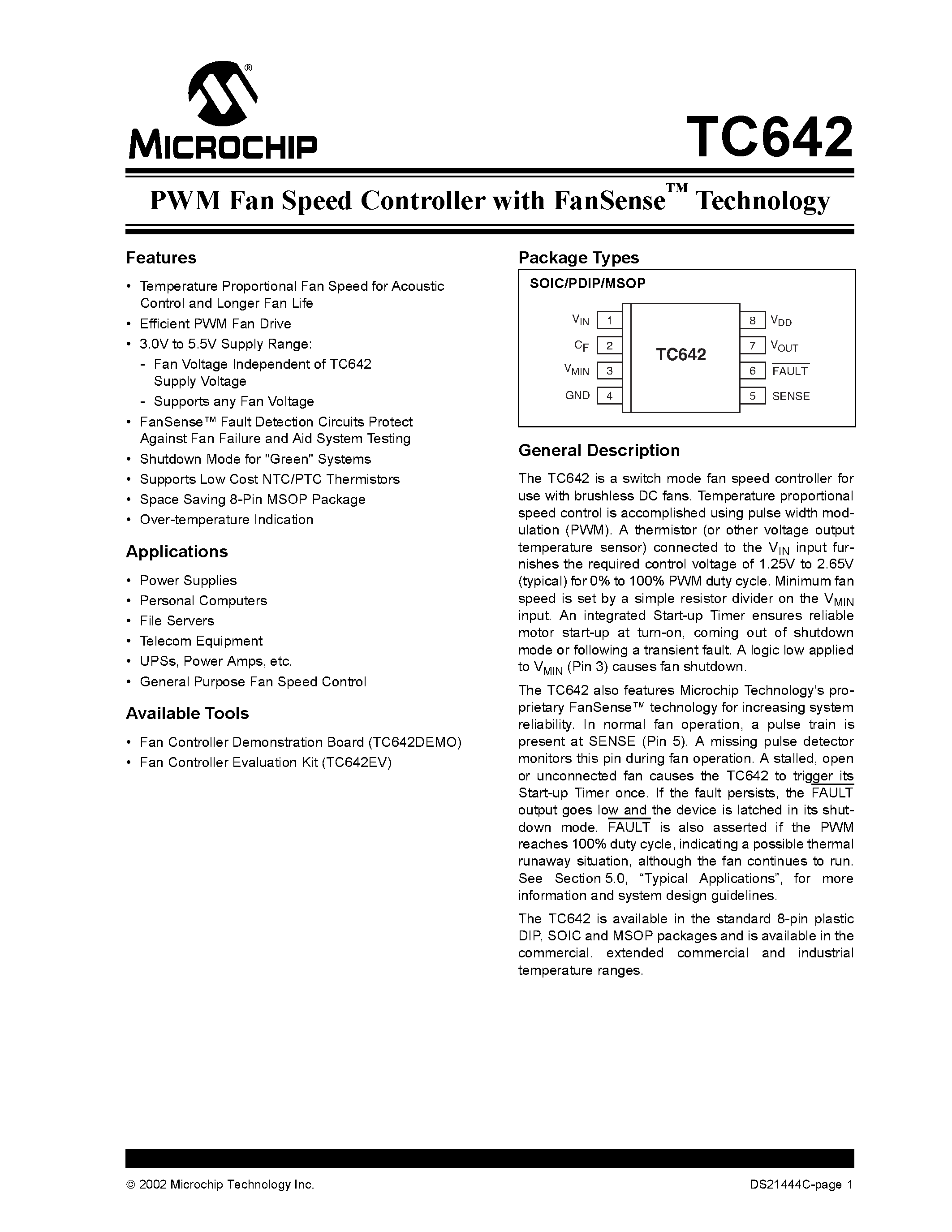 Даташит TC642 - PWM Fan Speed Controller страница 1