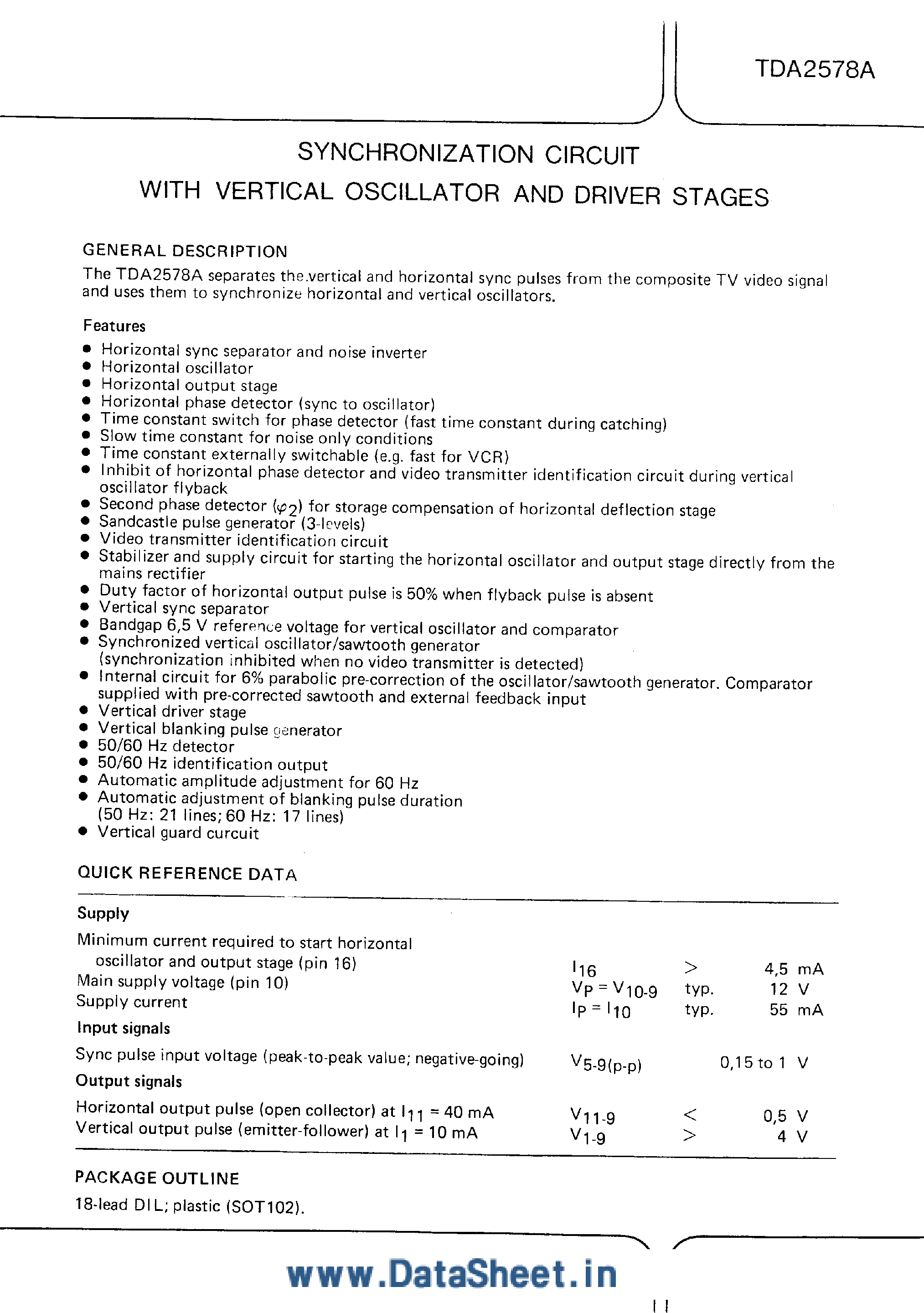 Datasheet TDA2578A - Synchronization Circuit page 1
