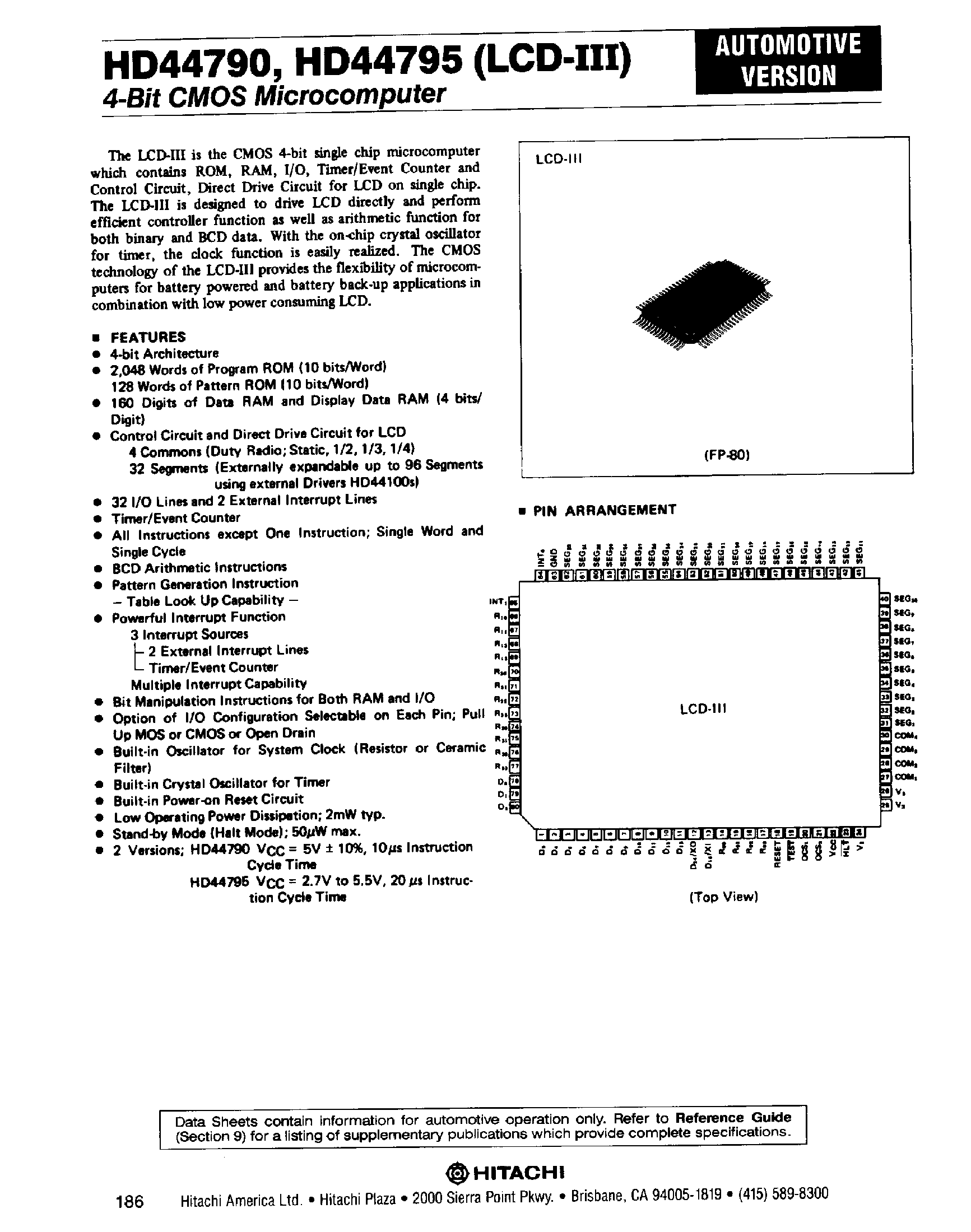 Datasheet HD44795 - (HD44790) 4 Bit CMOS Microcomputer page 1