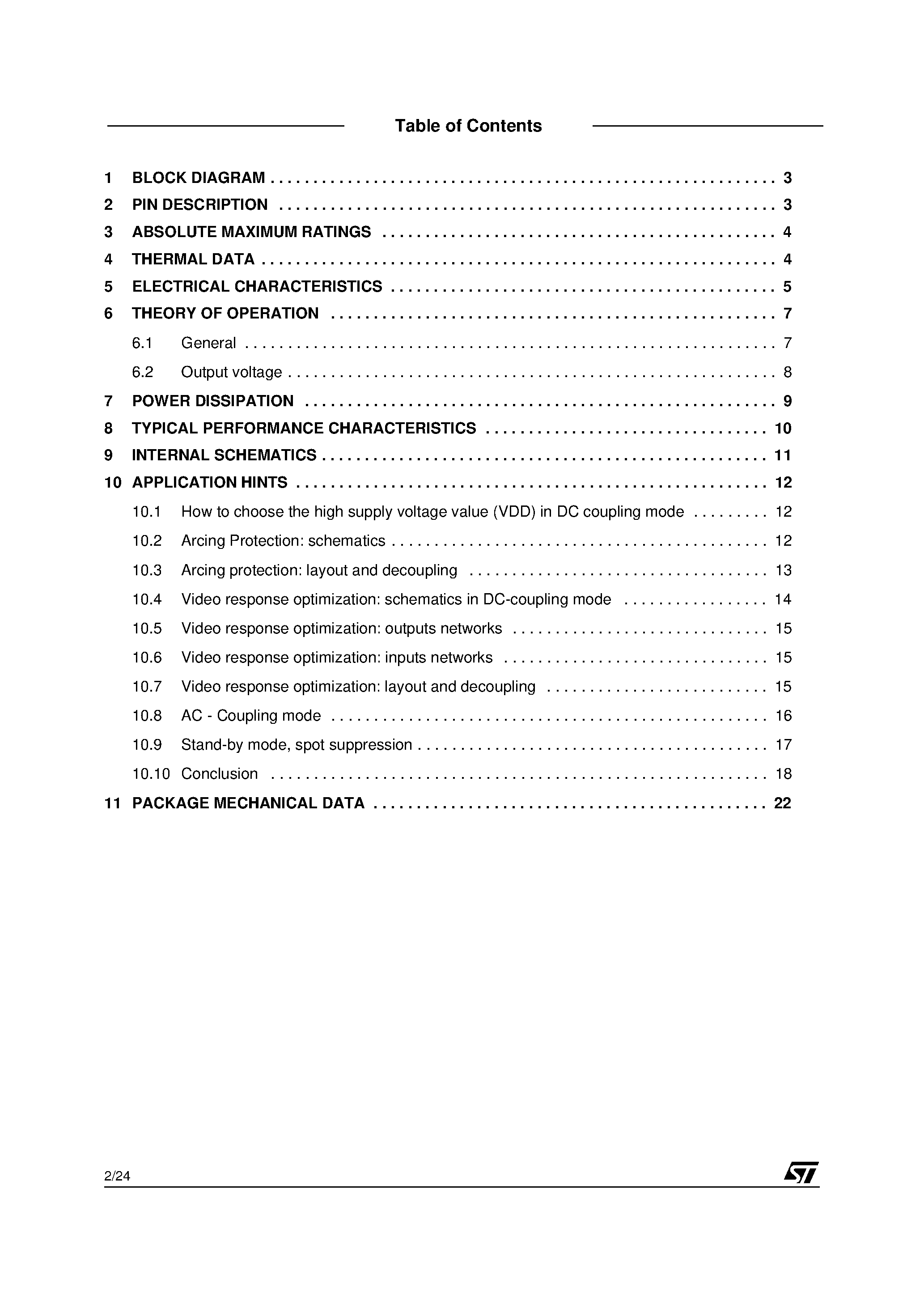 Datasheet STV9555 page 2 Datasheet STV9555 - 9.5 ns TRIPLE-CHANNEL HIGH VOLTAGE VIDEO AMPLIFIER page 2