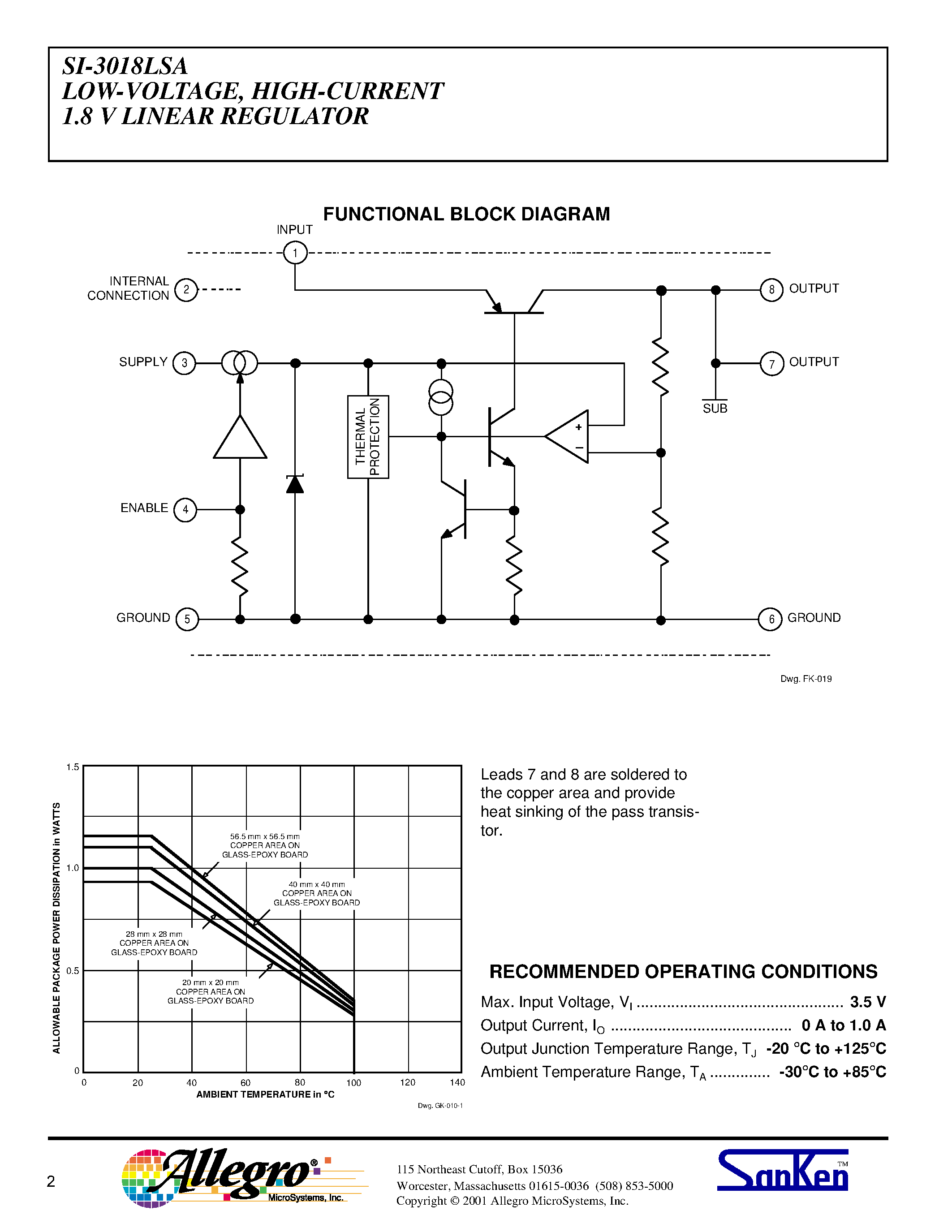 Даташит SI3018 - LOW-VOLTAGE / HIGH-CURRENT 1.8 V LINEAR REGULATOR страница 2