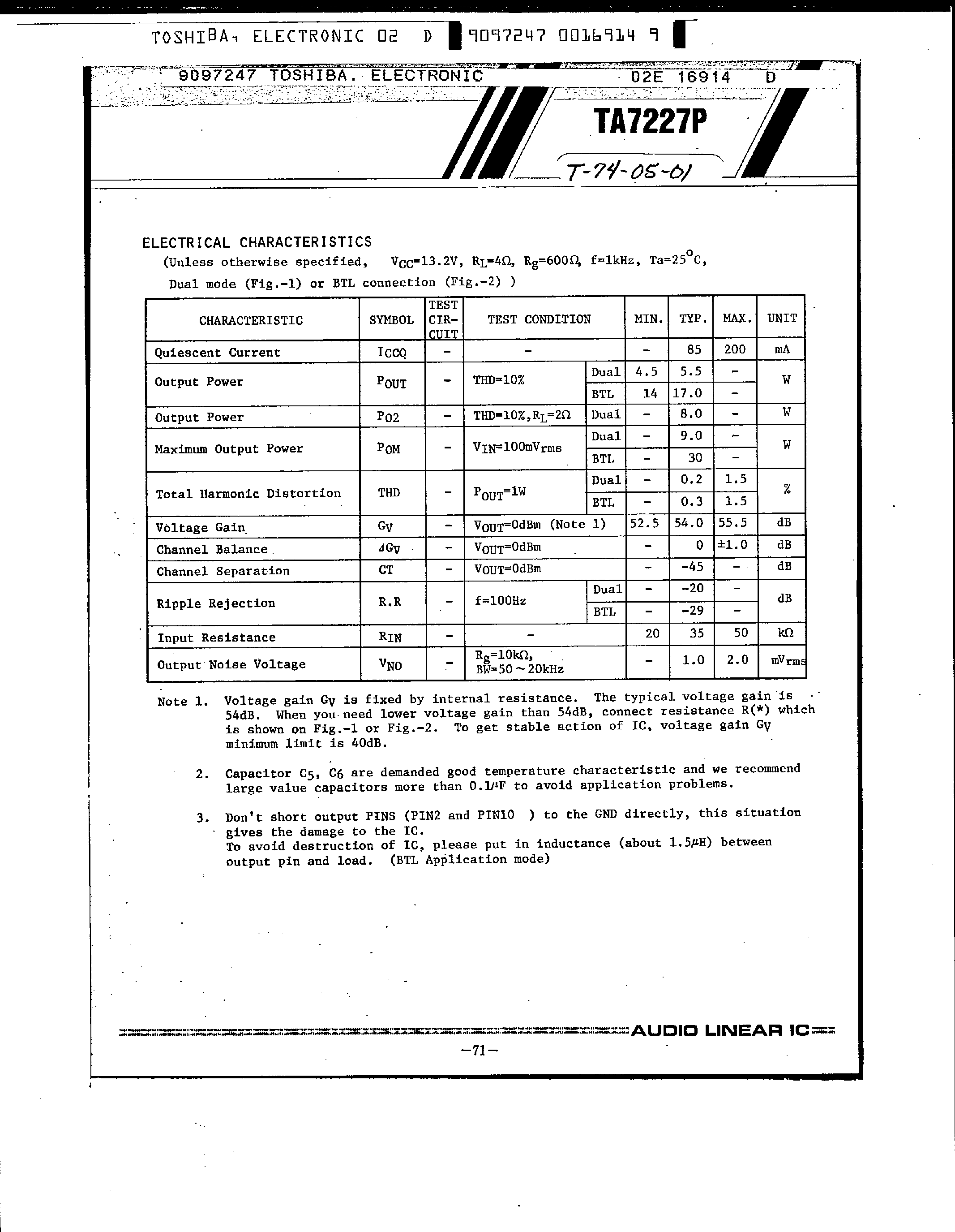 Datasheet TA7227P - 5.5W DUAL POWER AMPLIFIER page 2