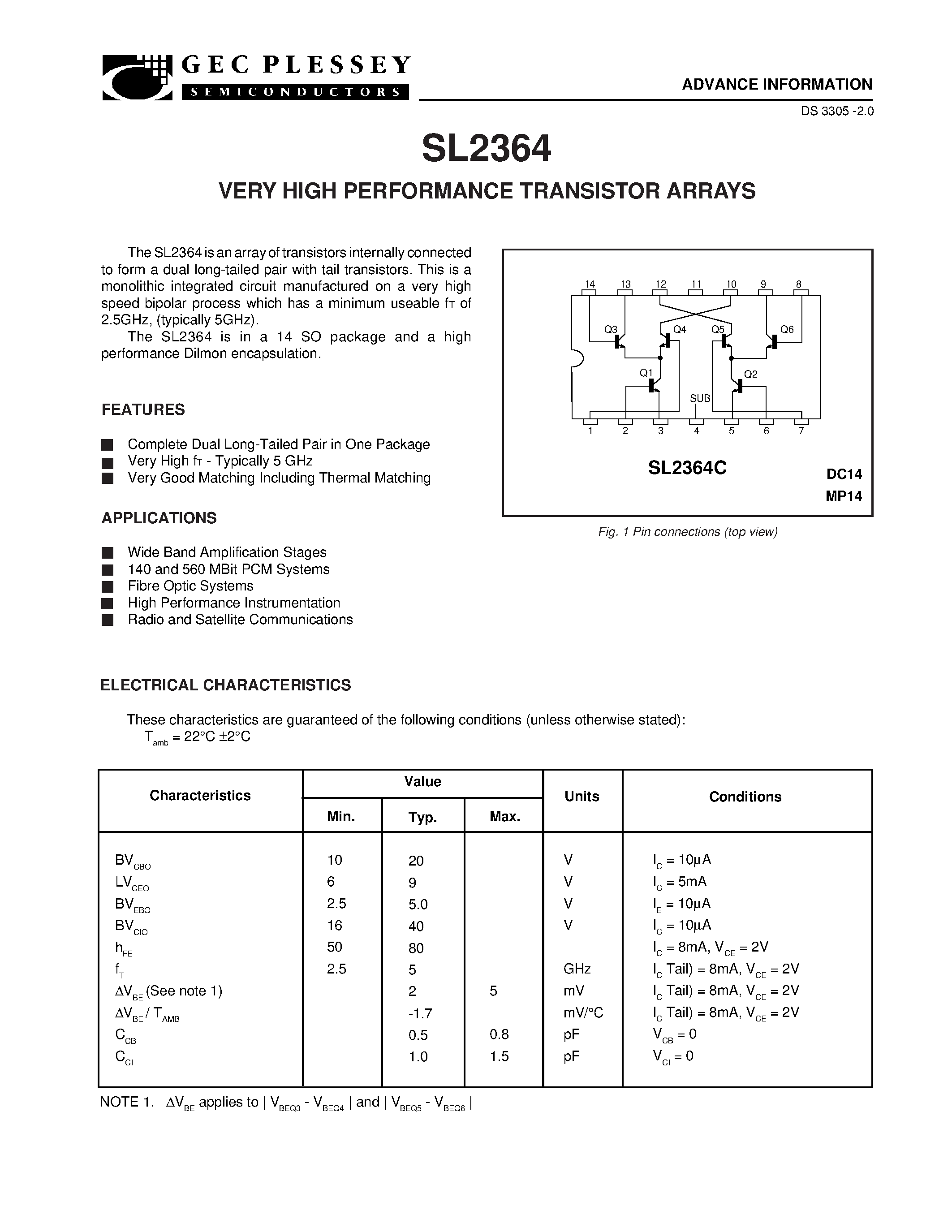 Даташит SL2364 - Very High Performance Transistor Arrays страница 2