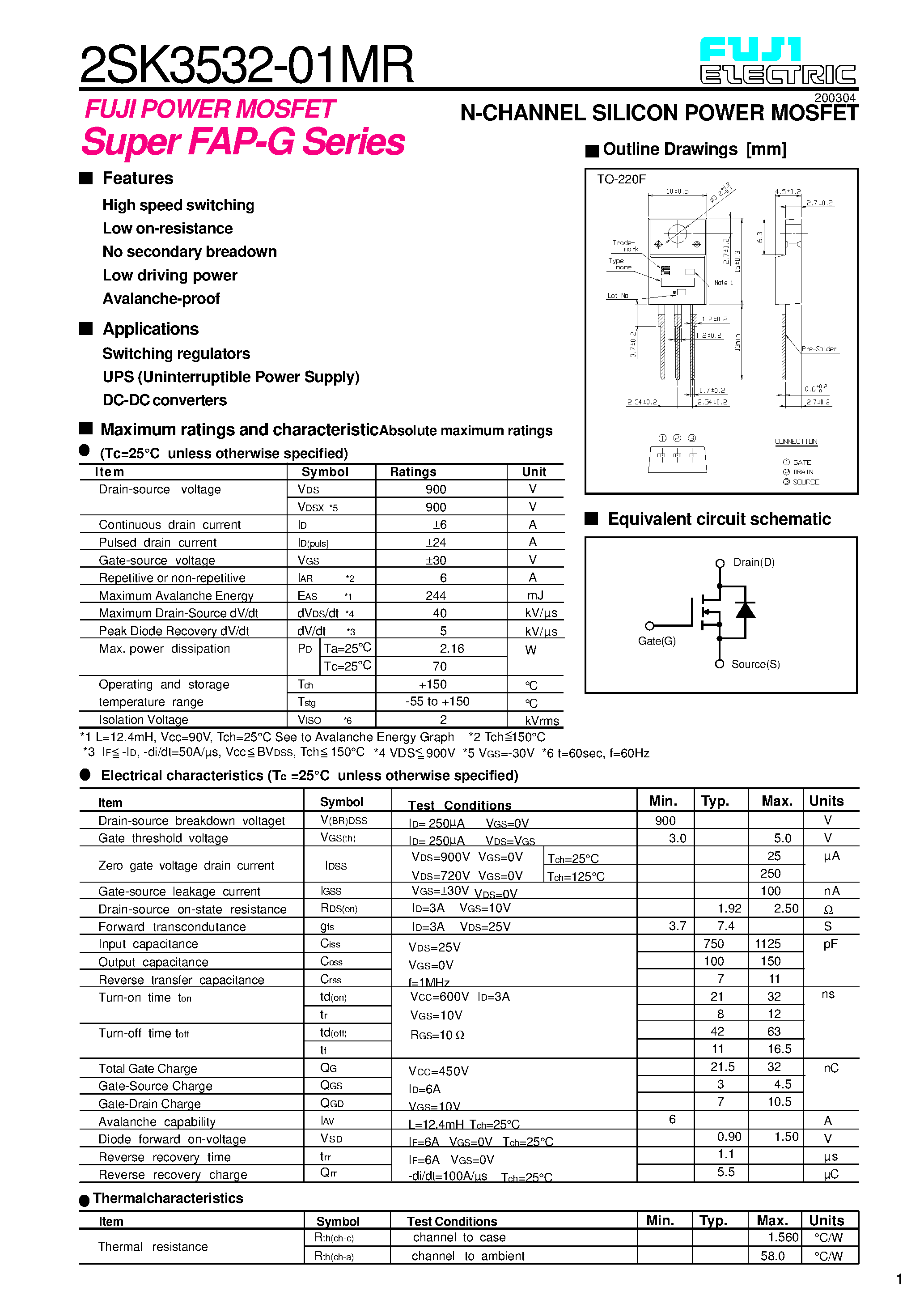 Datasheet 2SK3532 - N Channel Silicon Power MOSFET page 1