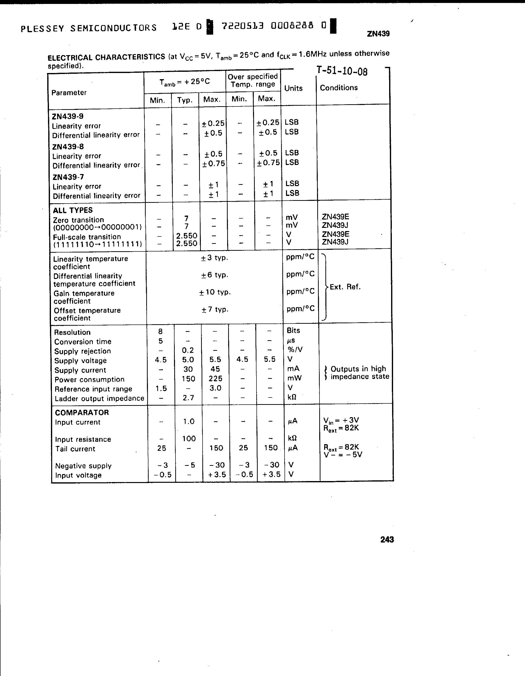 Datasheet ZN439 - 8 bit Microprocessor Compatible A-D Converter page 2