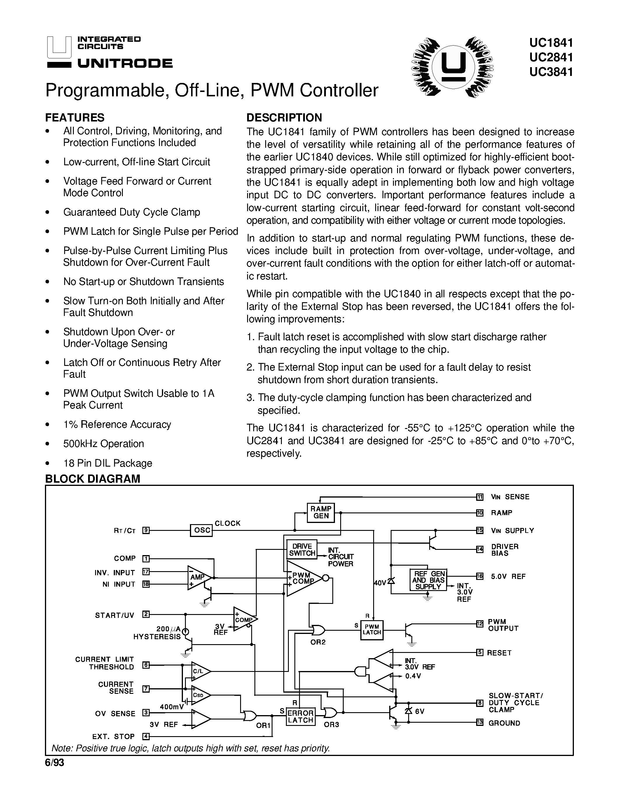 Datasheet UC2841 page 1 Datasheet UC2841 - PWM Controller page 1