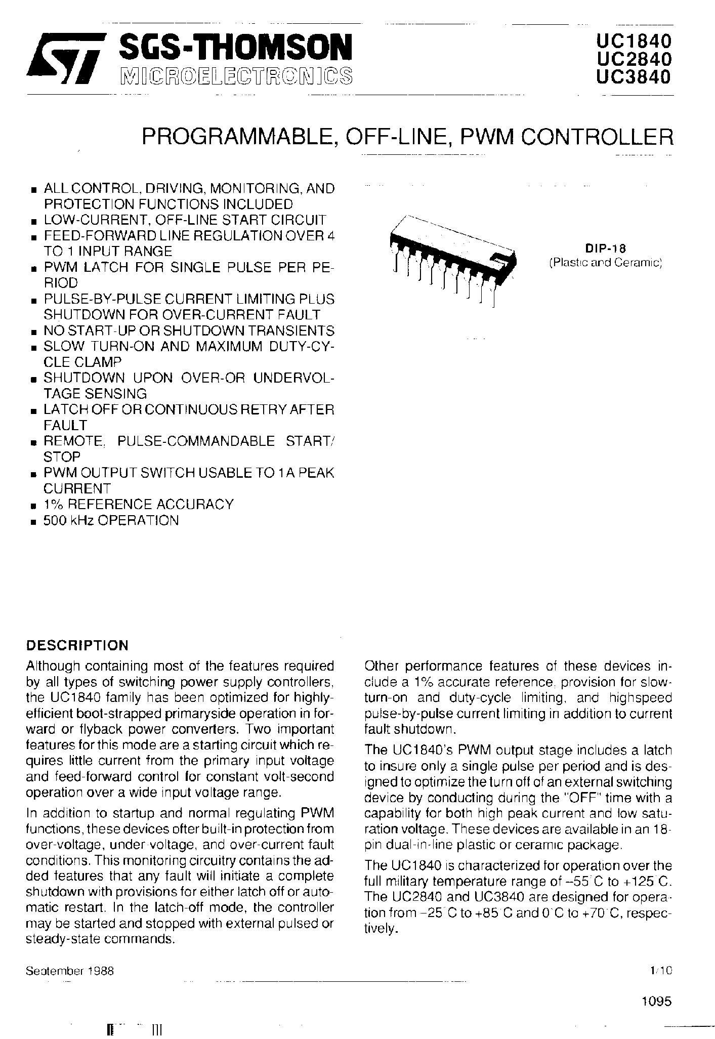 Datasheet UC2840 page 1 Datasheet UC2840 - PWM Controller page 1