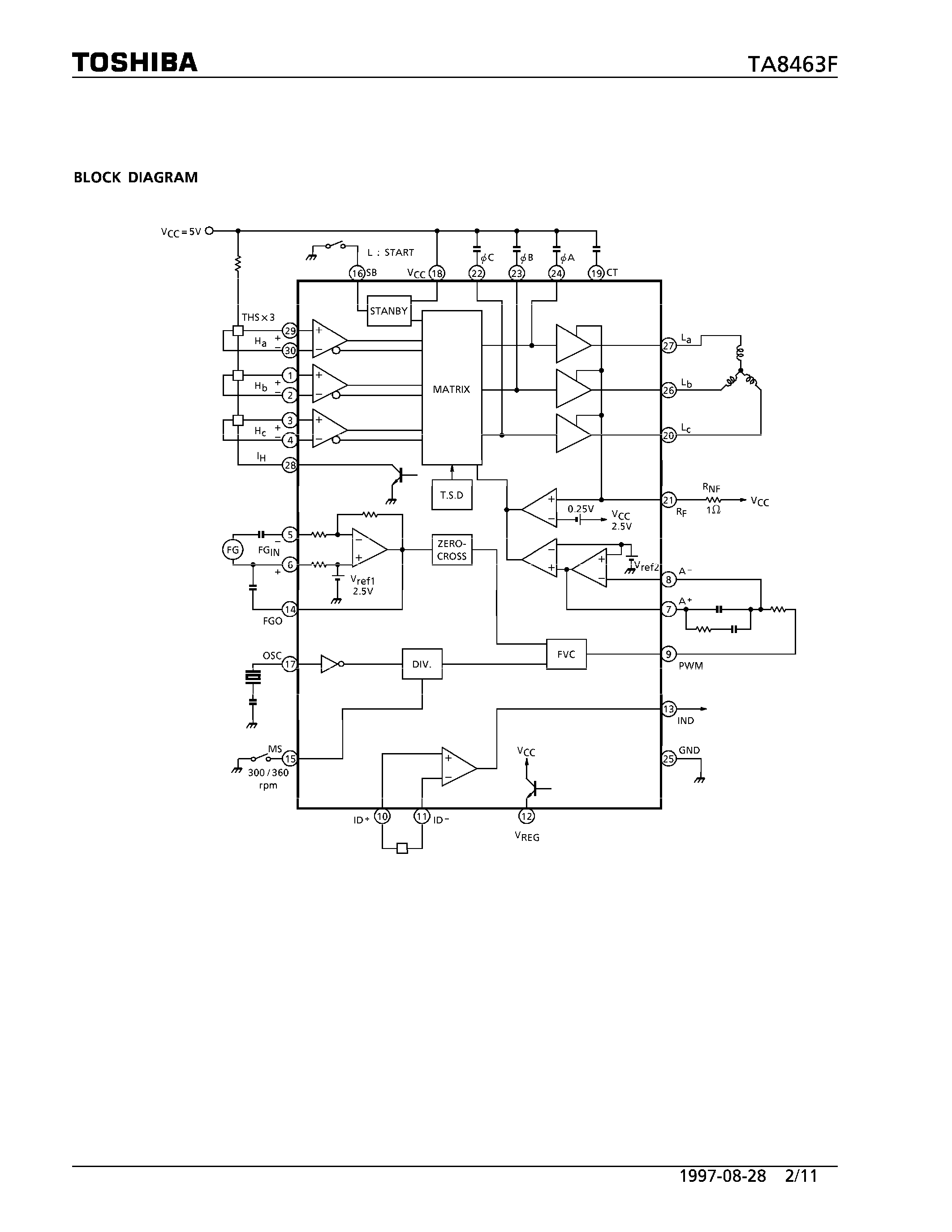 Даташит на микросхему TA8463F страница 2 Даташит TA8463F - SINGLE CHIP 3 PHASE MOTOR DRIVER FOR FDD SPINDLE MOTOR страница 2