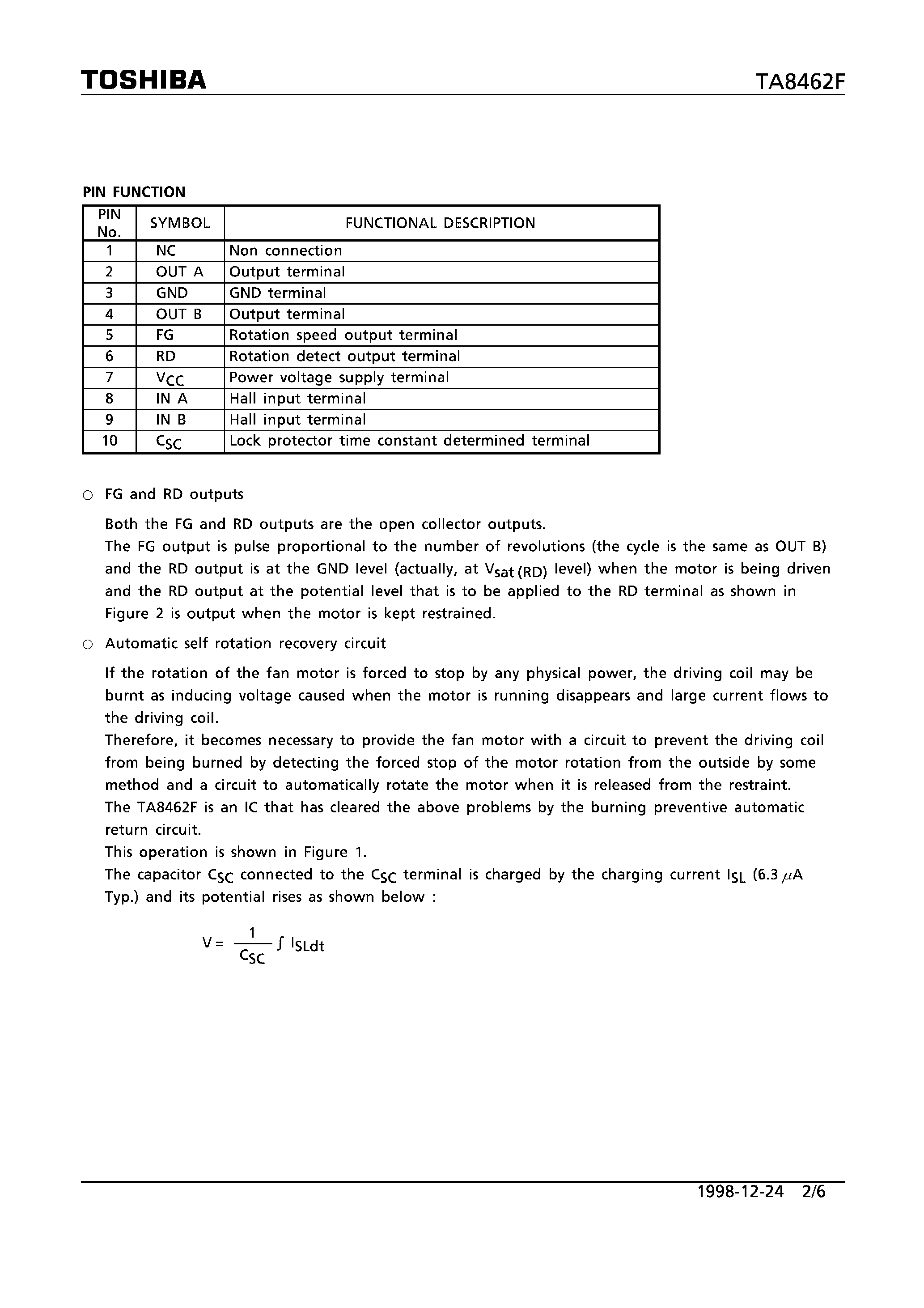 Datasheet TA8462F - FAN MOTOR DRIVER IC page 2