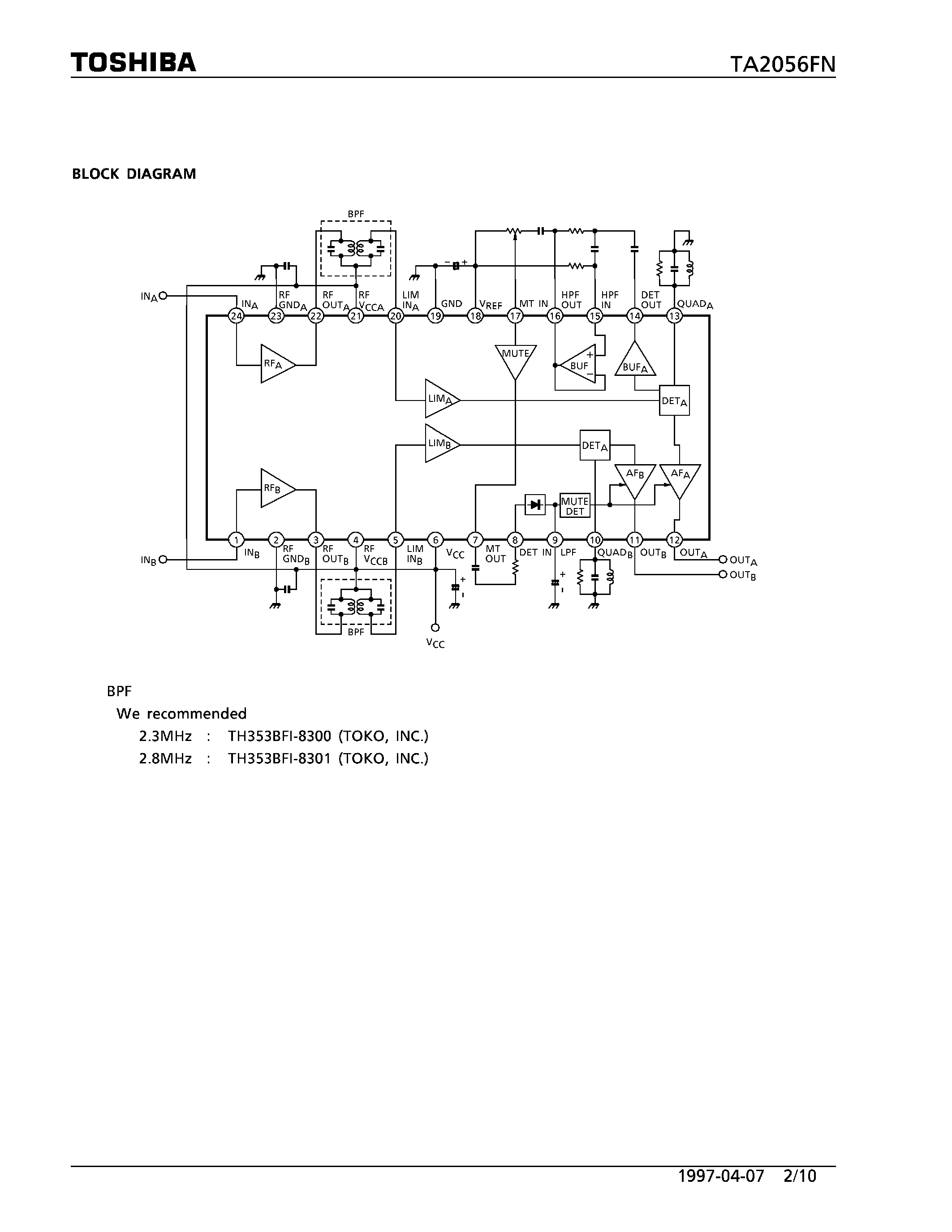 Datasheet TA2056FN - 1.5V CORDLESS HEADPHONE RECEIVER page 2