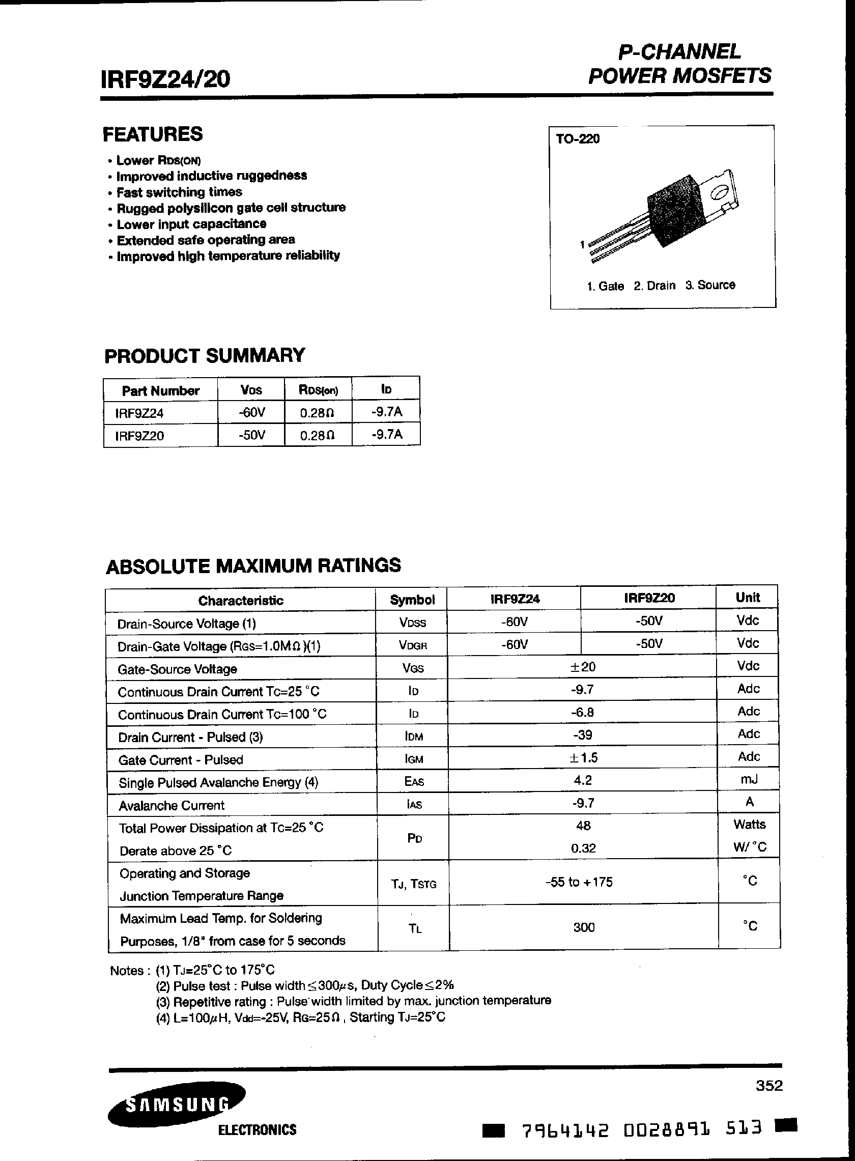 Datasheet IRF9Z20 - (IRF9Z24) P Channel Power MOSFET page 1