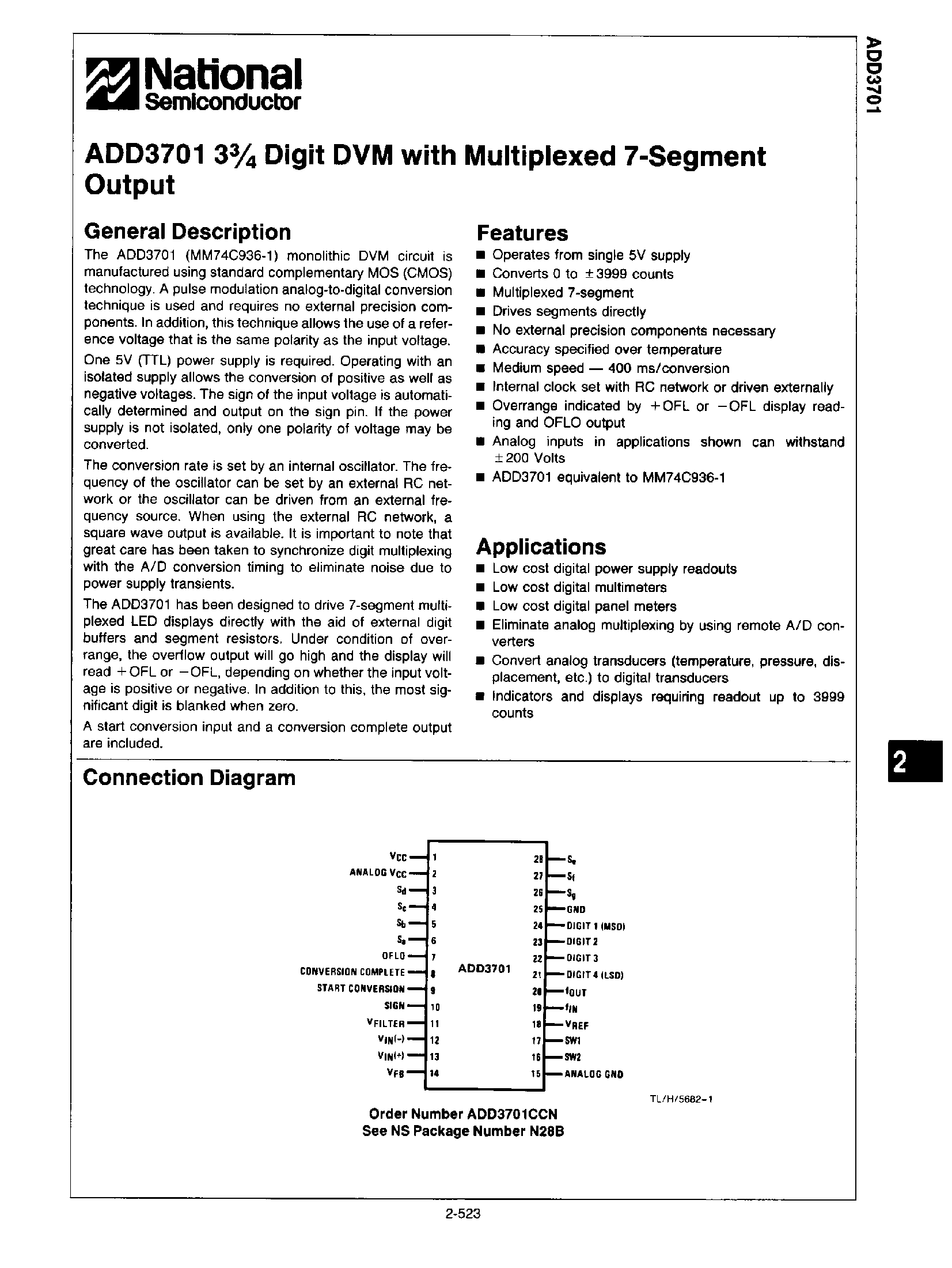 Datasheet ADD3701 page 1 Datasheet ADD3701 - Digital DVM with Multiplexed 7 Segment page 1