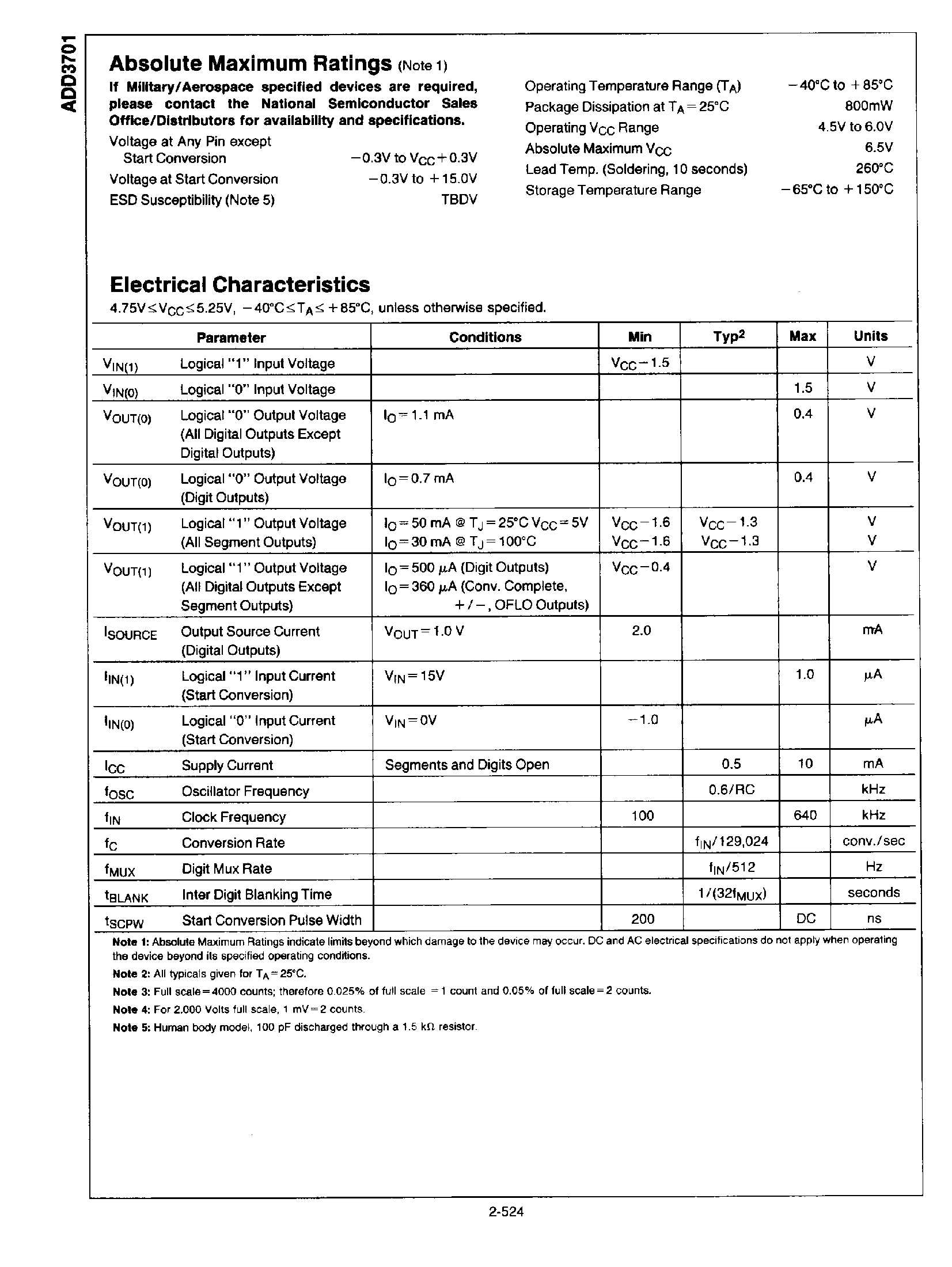 Datasheet ADD3701 page 2 Datasheet ADD3701 - Digital DVM with Multiplexed 7 Segment page 2