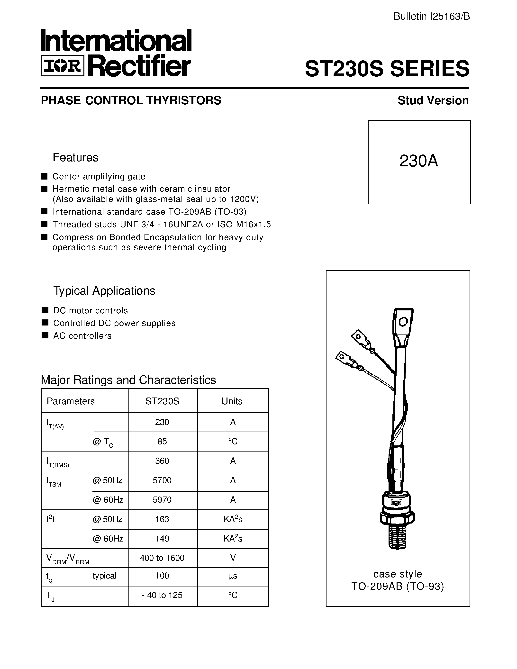 Datasheet ST230S page 2 Datasheet ST230S - PHASE CONTROL THYRISTORS Stud Version page 2