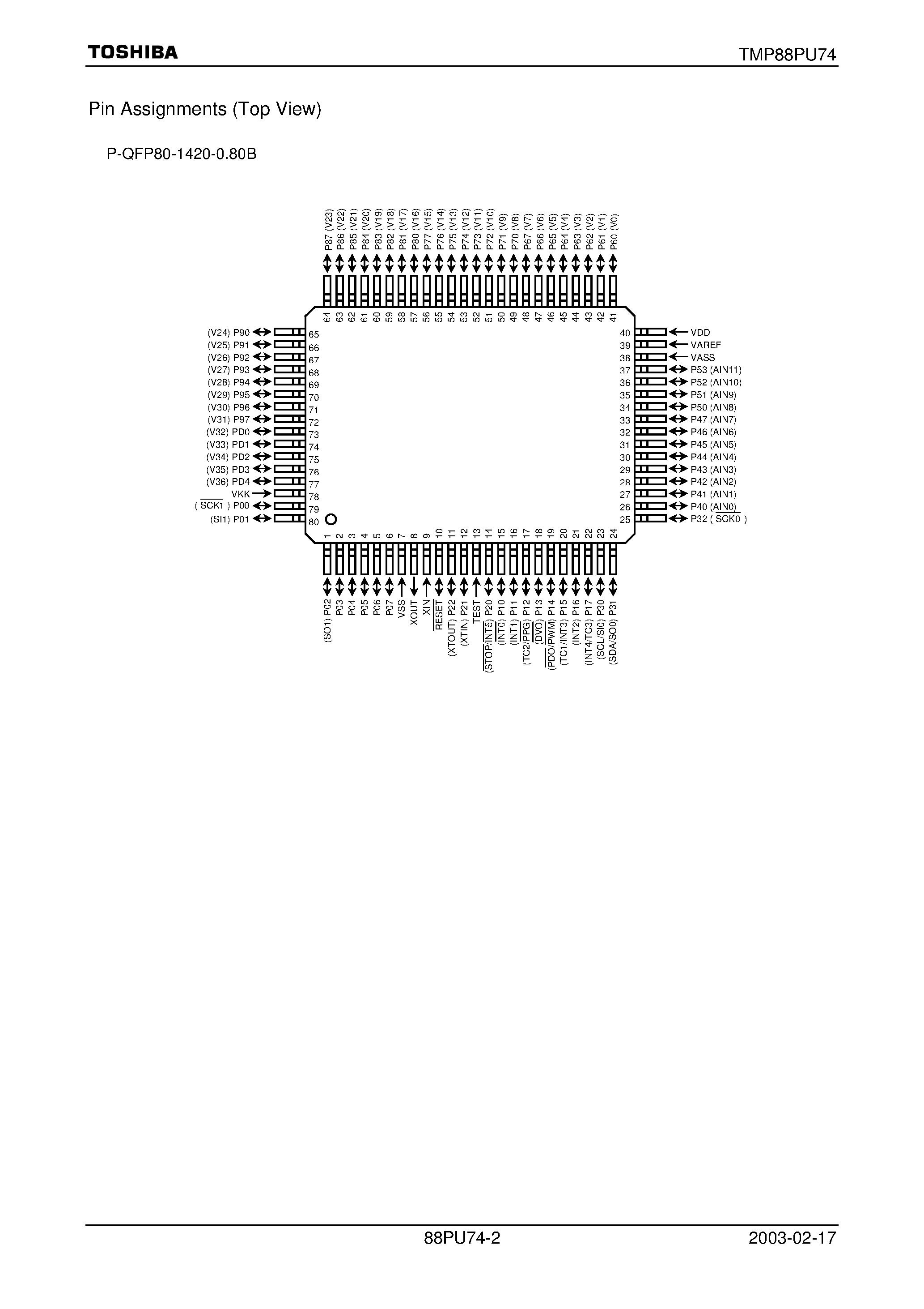 Datasheet TMP88PU74F - CMOS 8-Bit Microcontroller page 2
