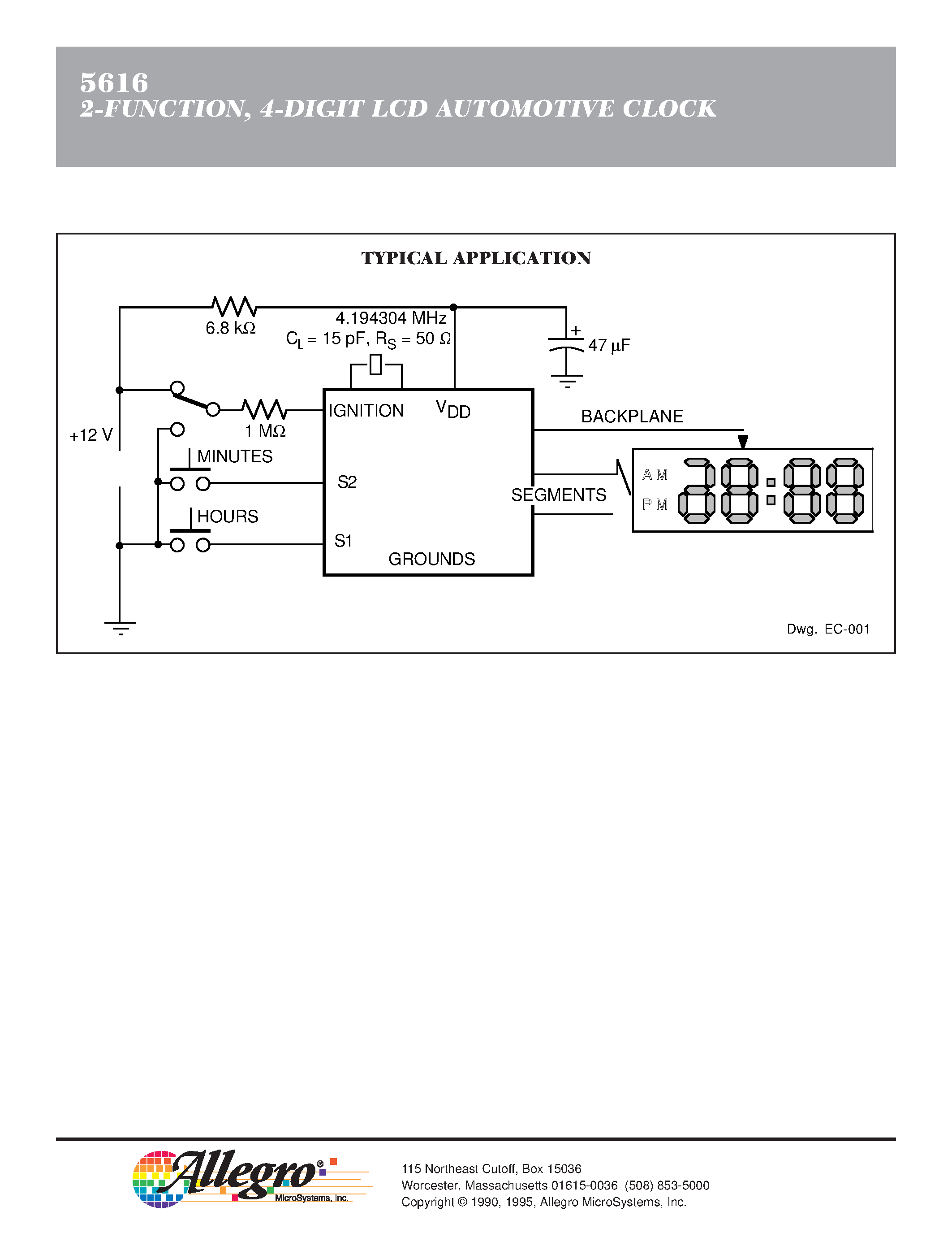 Datasheet SCL5616 page 2 Datasheet SCL5616 - 2-FUNCTION / 4-DIGIT LCD AUTOMOTIVE CLOCK PROGRAMMABLE page 2