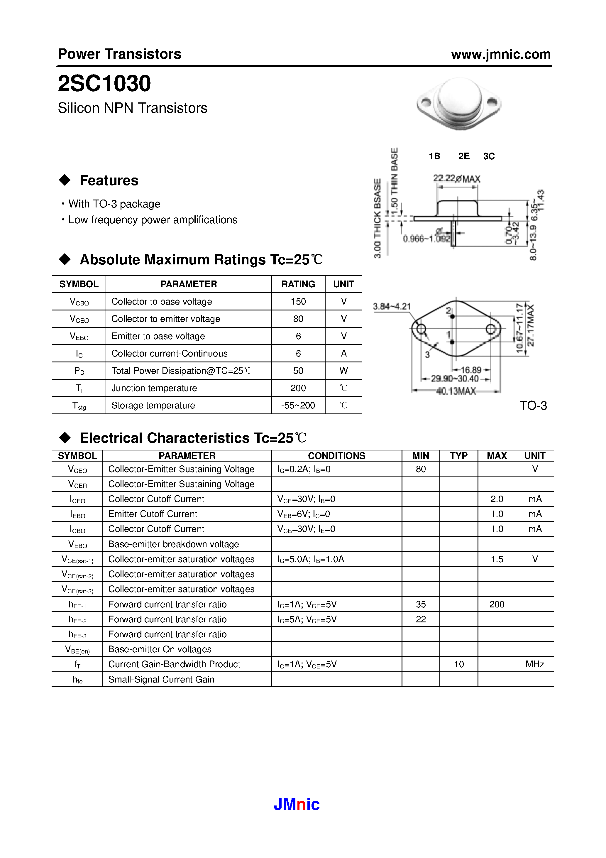 Даташит на микросхему 2SC1030 страница 1 Даташит 2SC1030 - SILICON NPN TRASISTORS страница 1