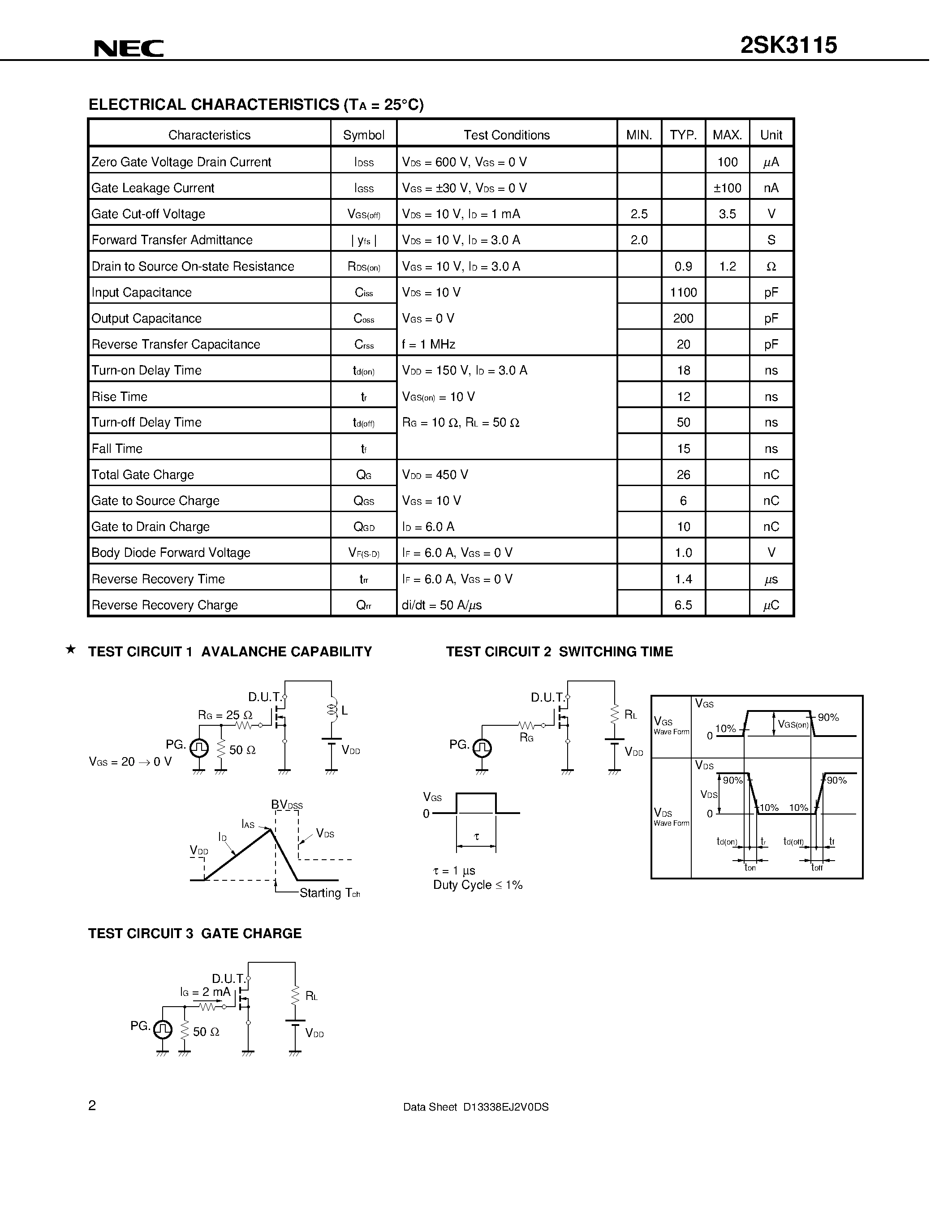 Datasheet 2SK3115 - SWITCHING N-CHANNEL POWER MOS FET INDUSTRIAL USE page 2