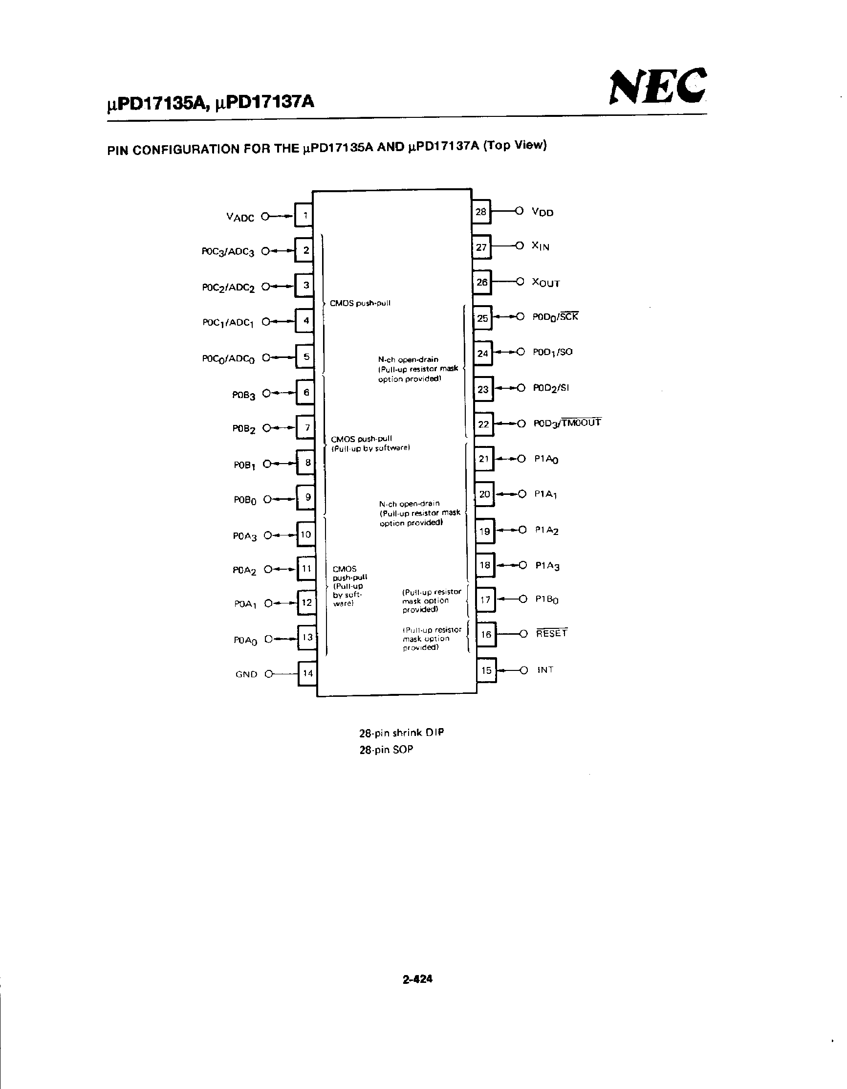 Datasheet UPD17135A page 2 Datasheet UPD17135A - (UPD17137A) 4 Bit Microcontroller page 2