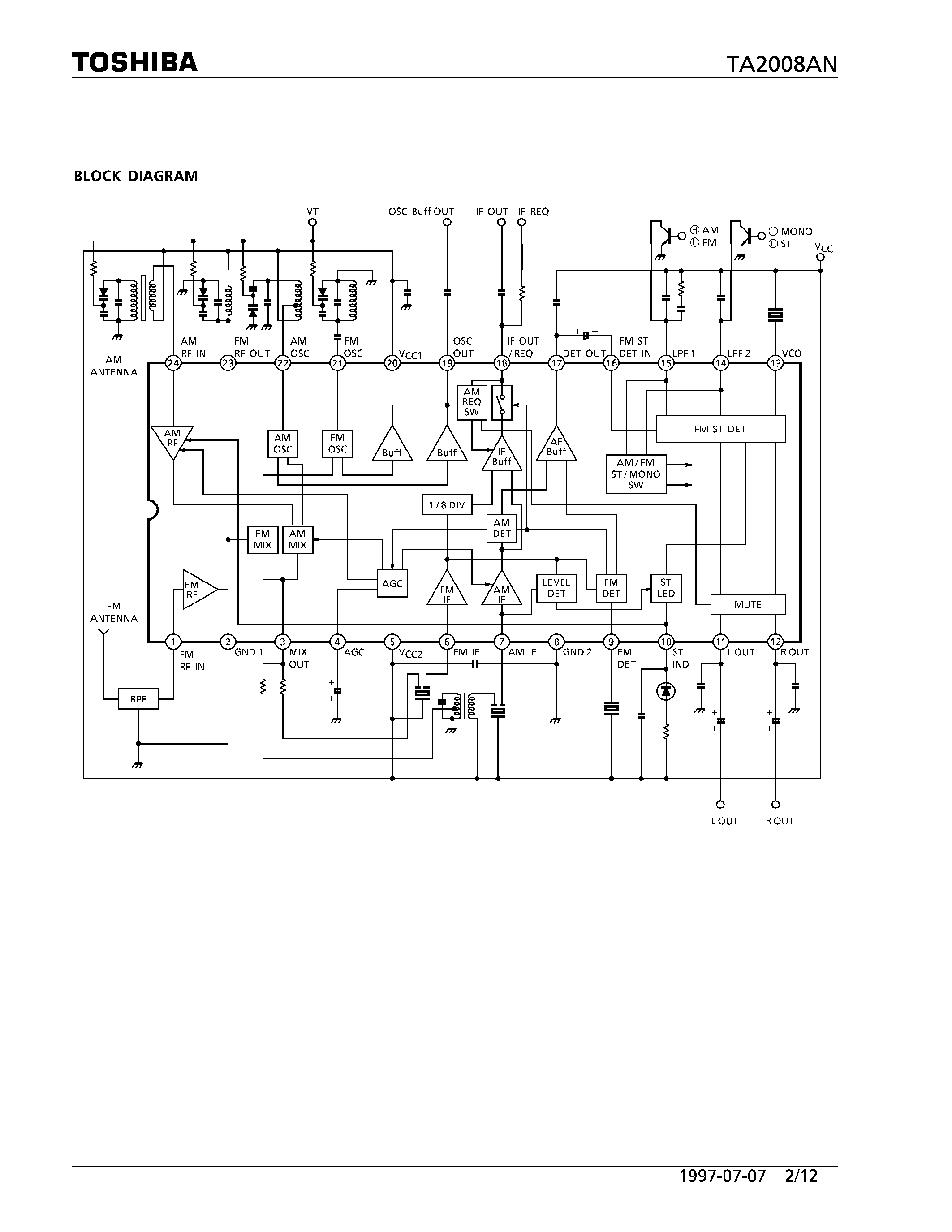 Datasheet TA2008AN - 5V AM/FM 1 CHIP TUNER IC (FOR DIGITAL TUNING SYSTEM) page 2