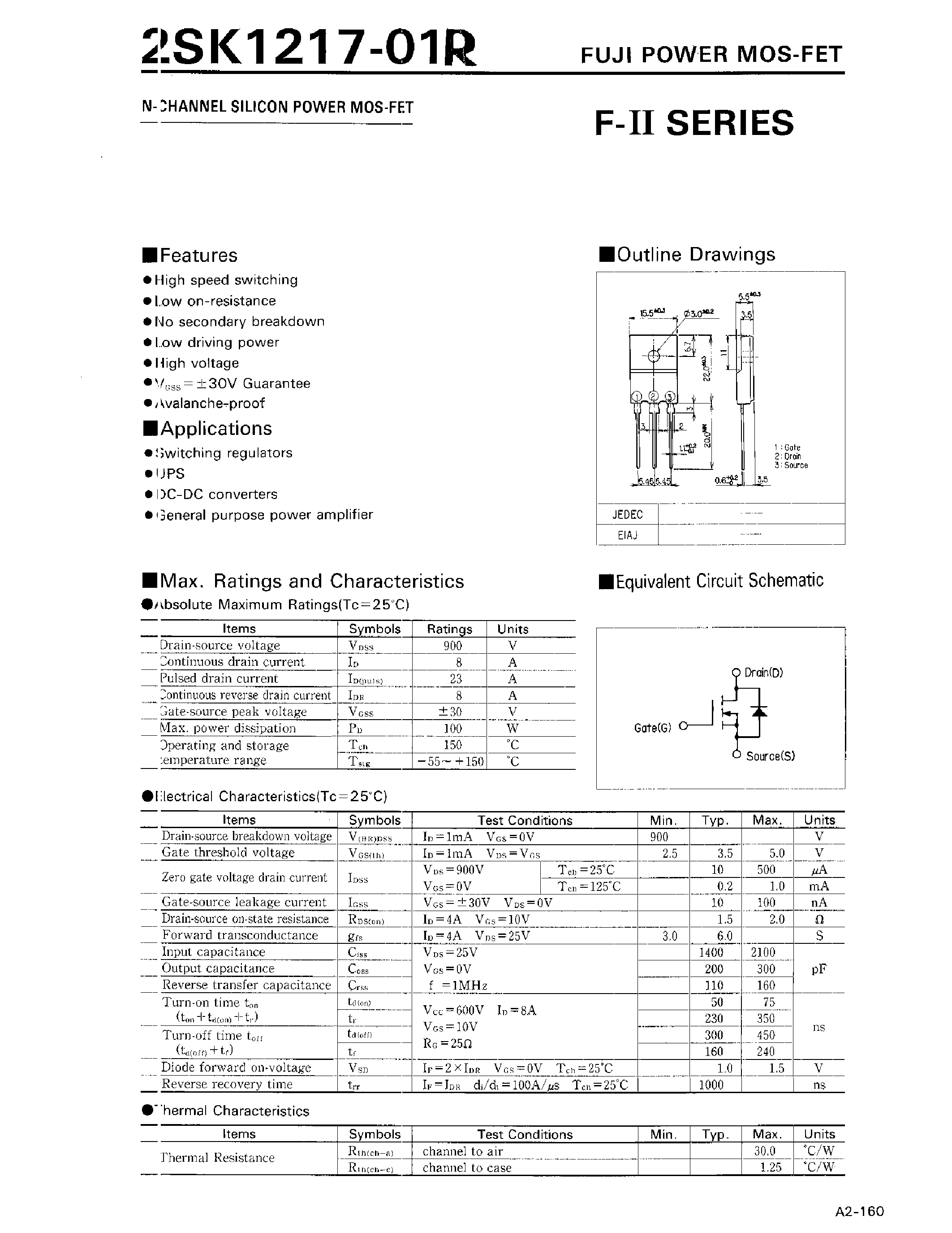 Даташит 2SK1217-01R - N-CHANNEL SILICON POWER MOS-FET страница 1