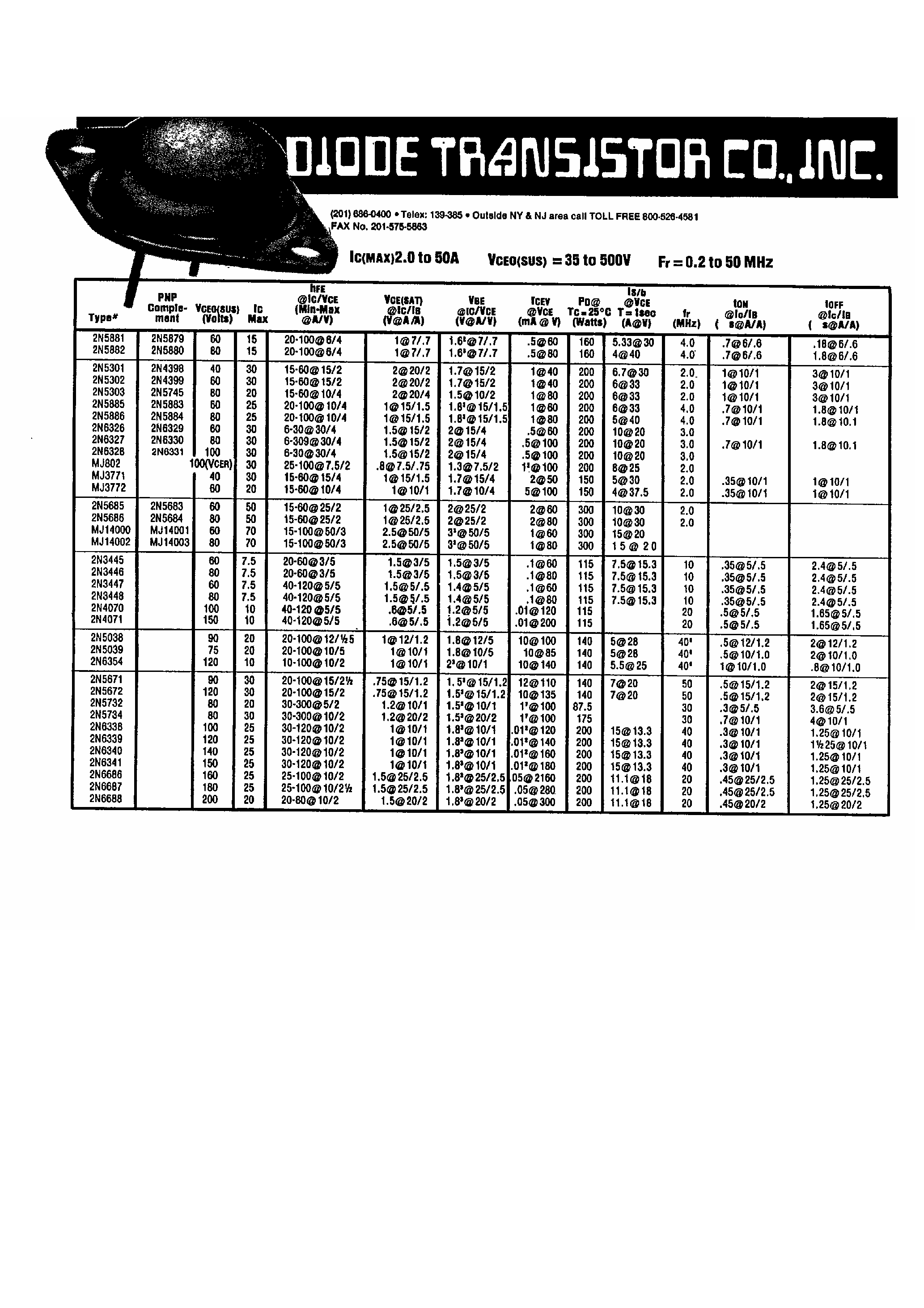 Datasheet 2N6329 - Silicon Transistor page 1