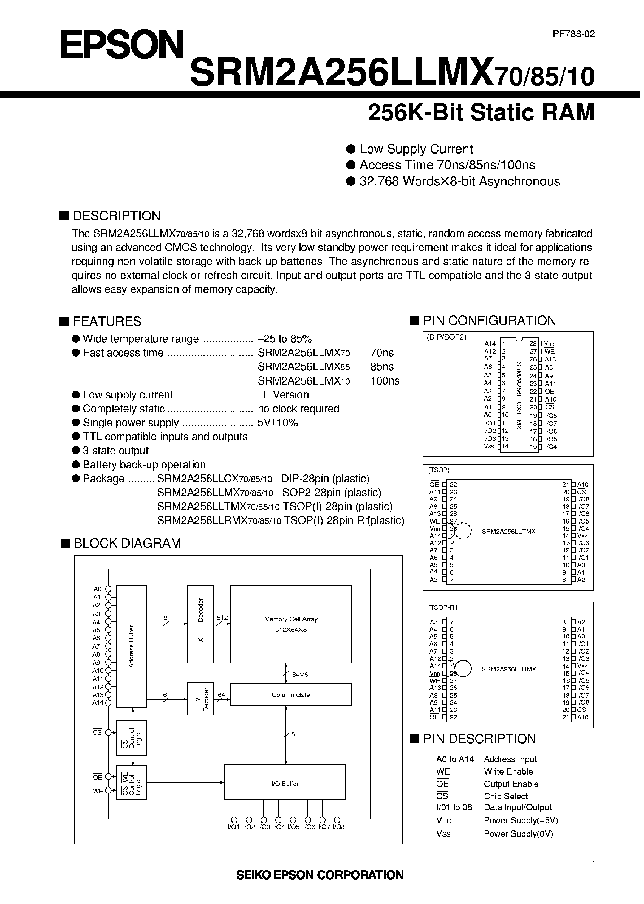 Даташит SRM2A256LLMX - 256K Bit Static RAM страница 1