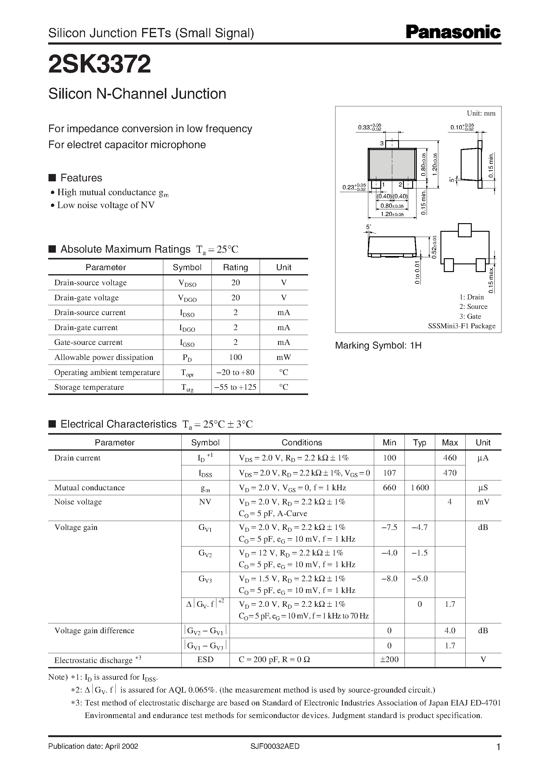 Datasheet 2SK3372 - Silicon N-Channel Junction page 1