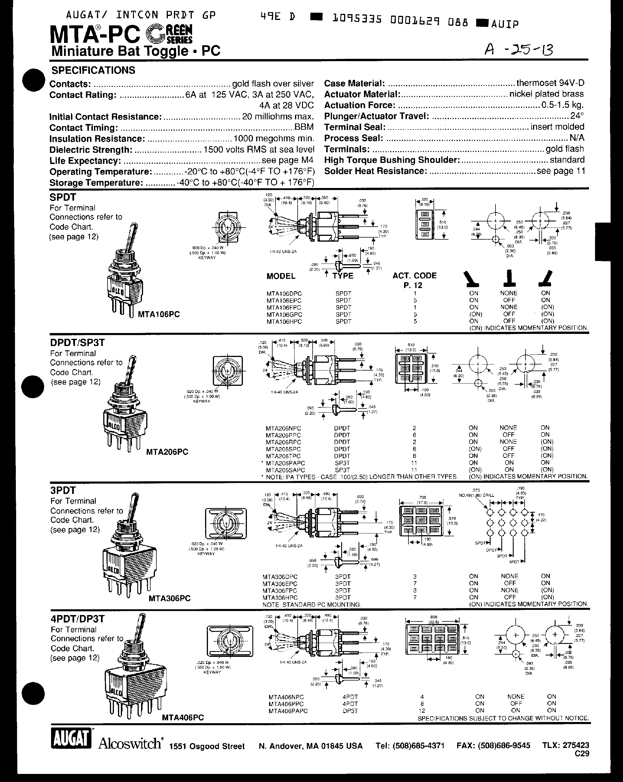 Datasheet MTA106xxx page 1 Datasheet MTA106xxx - MTA Series / Switch page 1