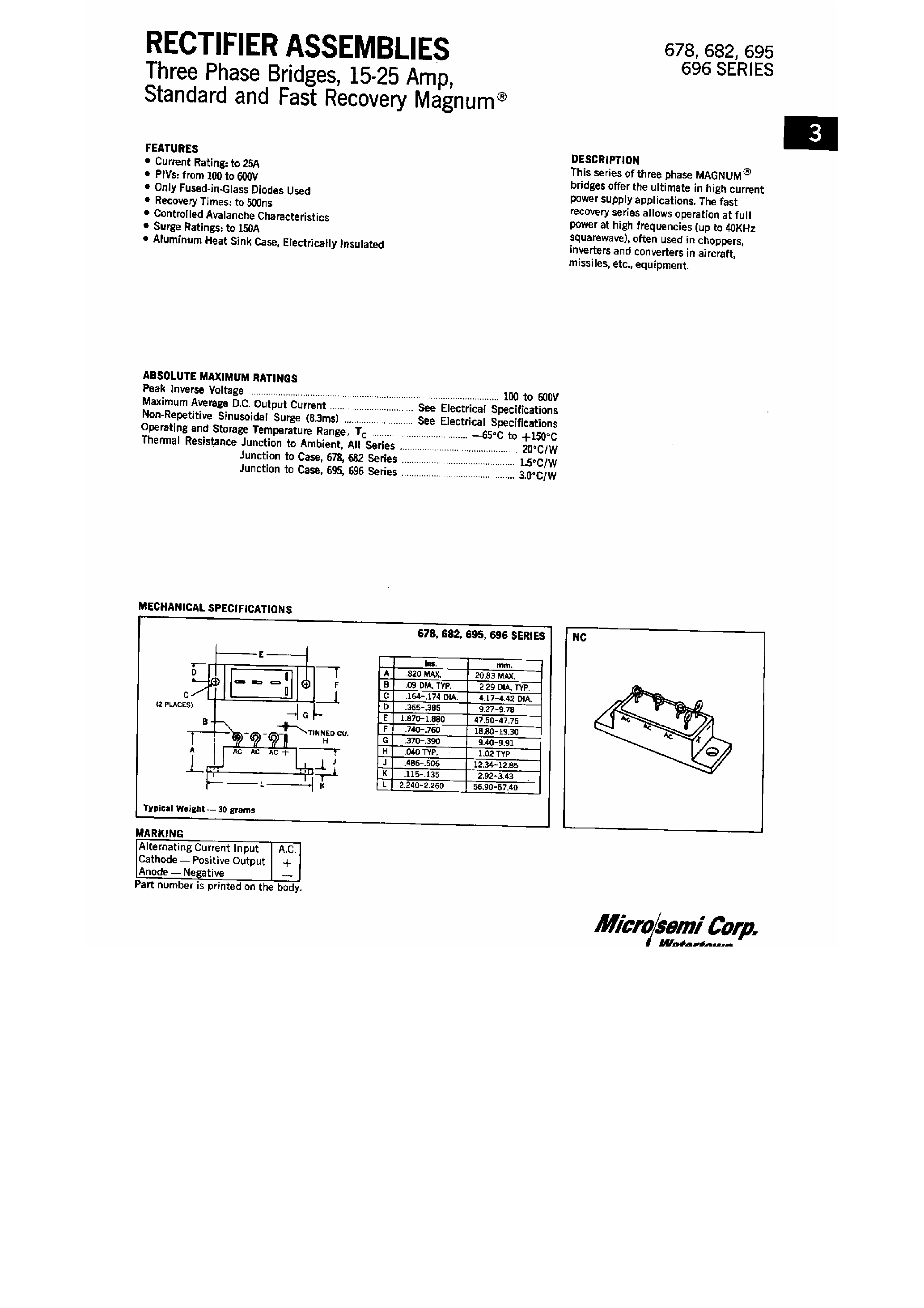 Даташит на микросхему 695-x страница 1 Даташит 695-x - Rectifier Assemblies страница 1