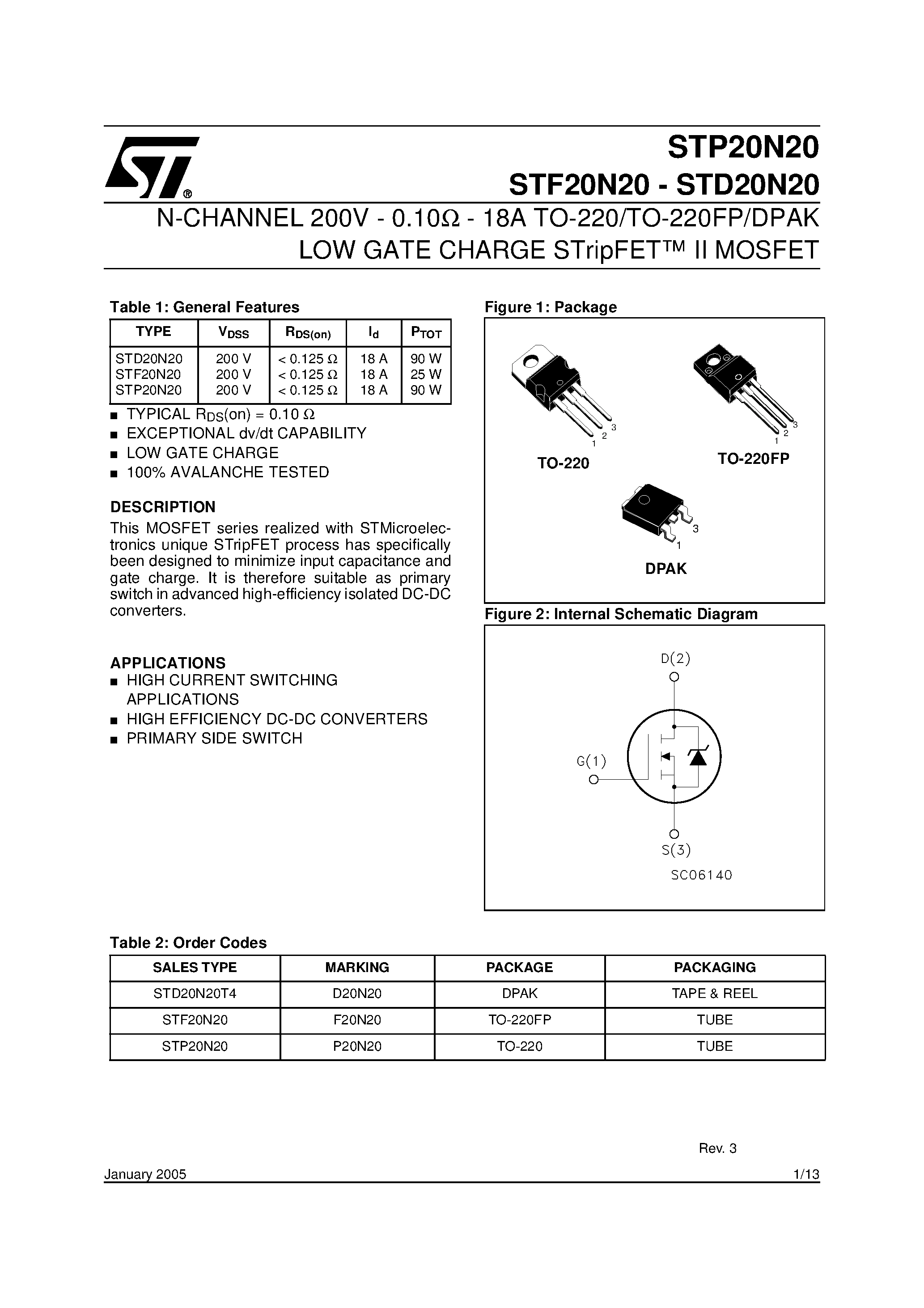 Datasheet STD20N20 - N-CHANNEL MOSFET page 1