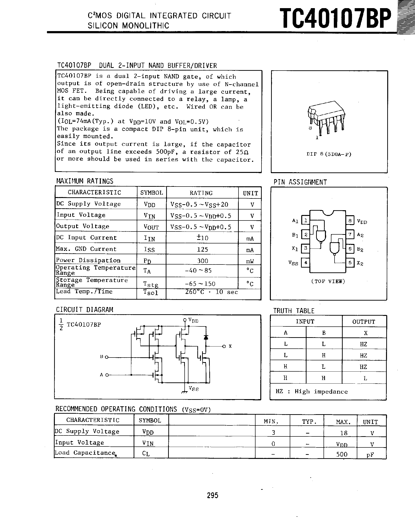 Даташит на микросхему TC40107BP страница 1 Даташит TC40107BP - CMOS Digital Integrated Circuit Silicon Monolithic страница 1