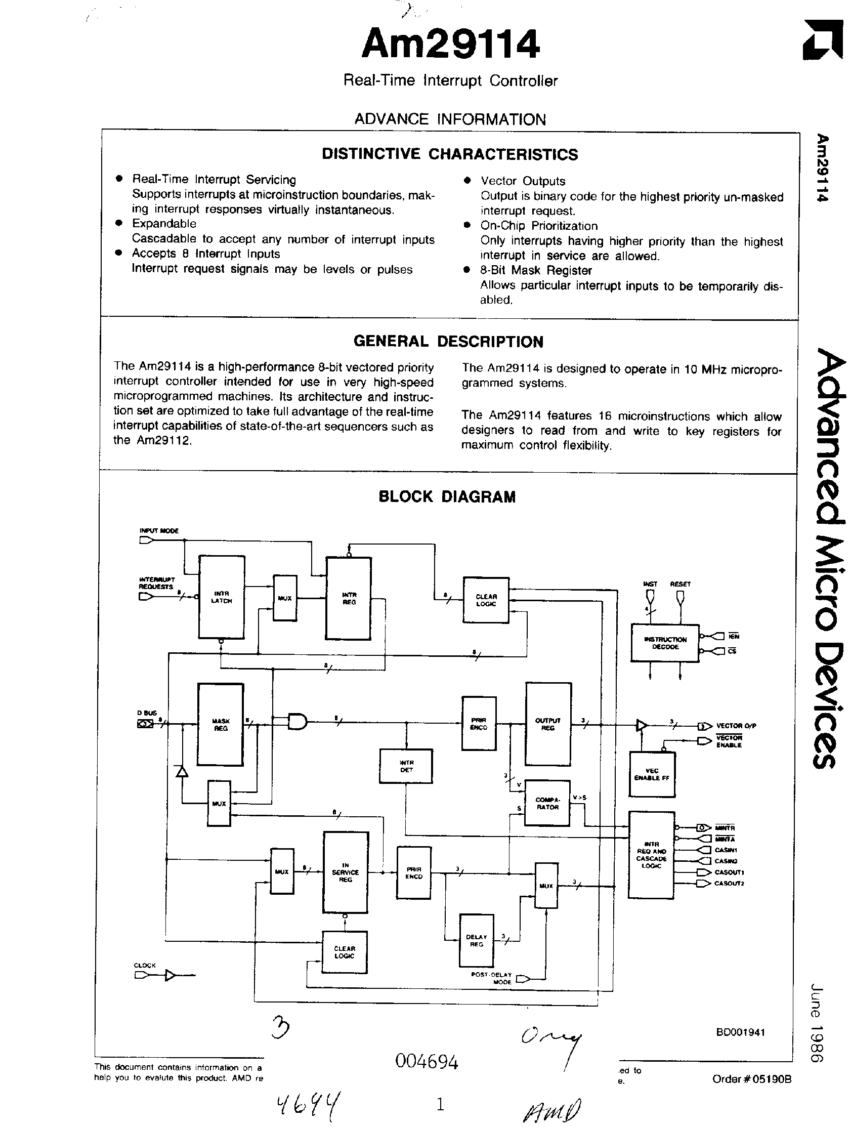 Datasheet AM29114 - Real-Time Interrupt Controller page 1
