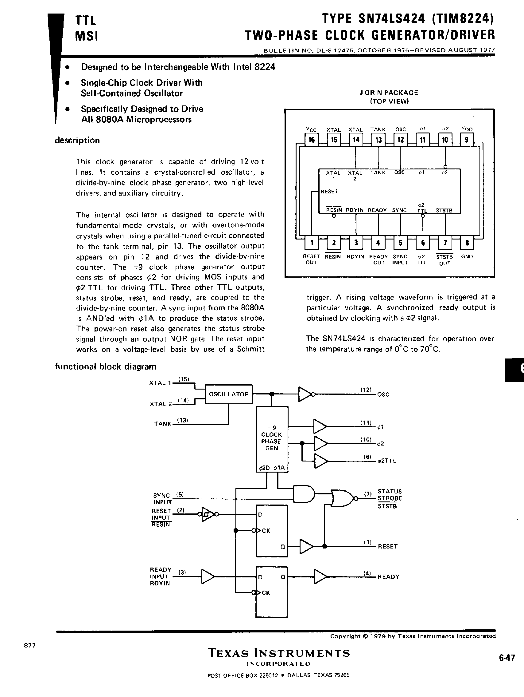 Datasheet SN74LS424 page 1 Datasheet SN74LS424 - 2 Phase Clock Generator Driver page 1