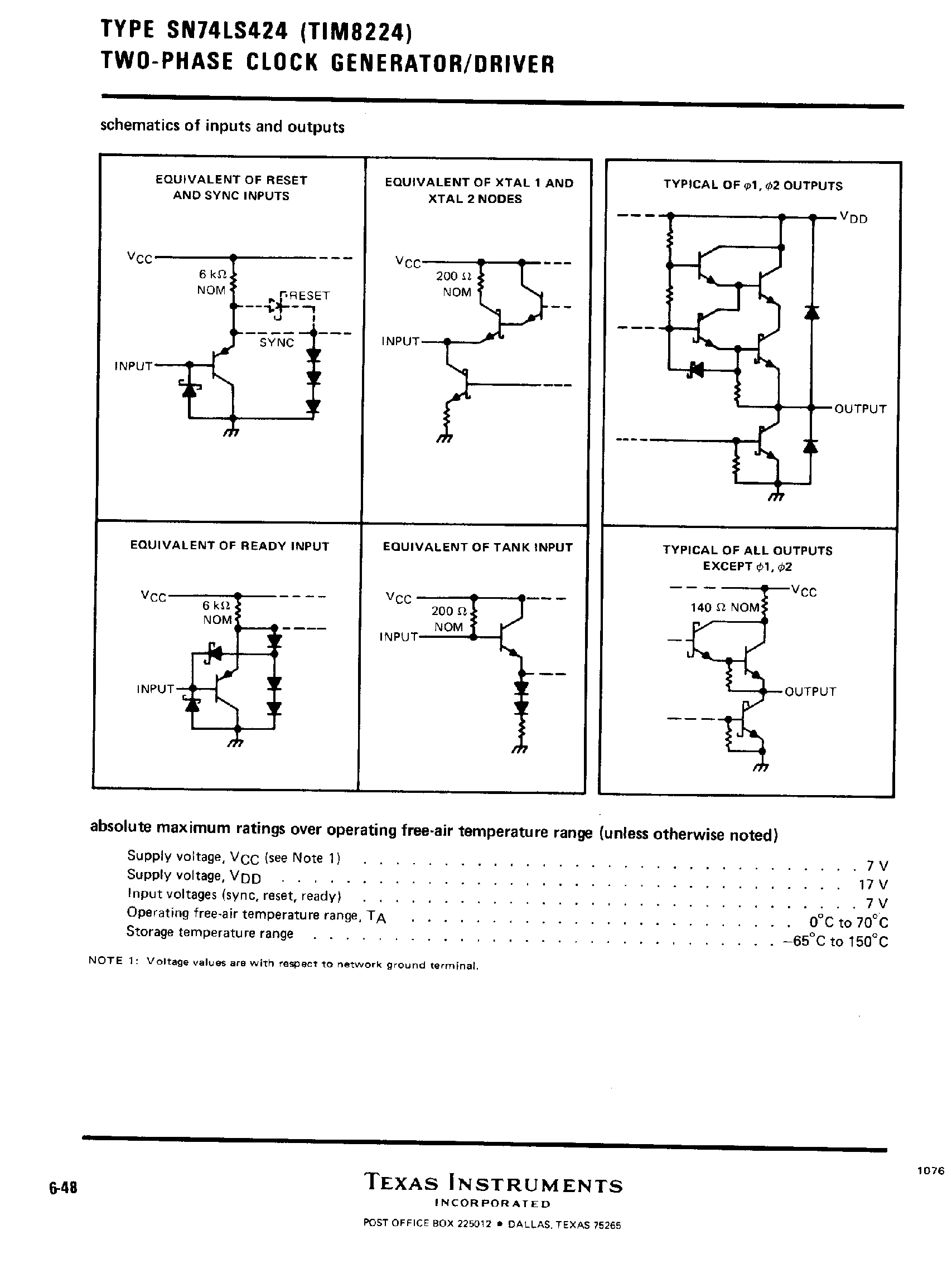 Datasheet SN74LS424 page 2 Datasheet SN74LS424 - 2 Phase Clock Generator Driver page 2