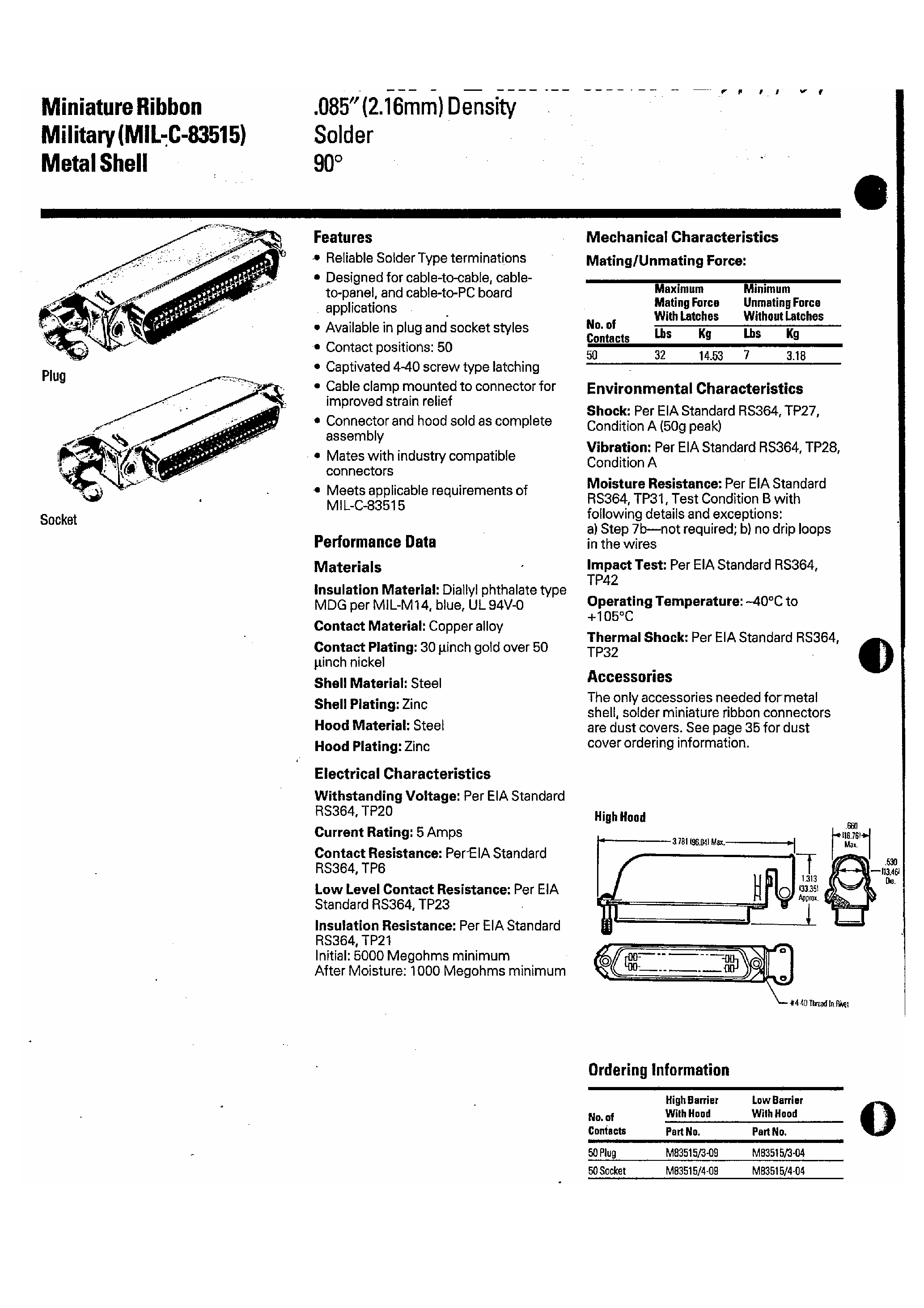 Datasheet M83515/4 - Miniature Ribbon / Military Metal Shell page 1
