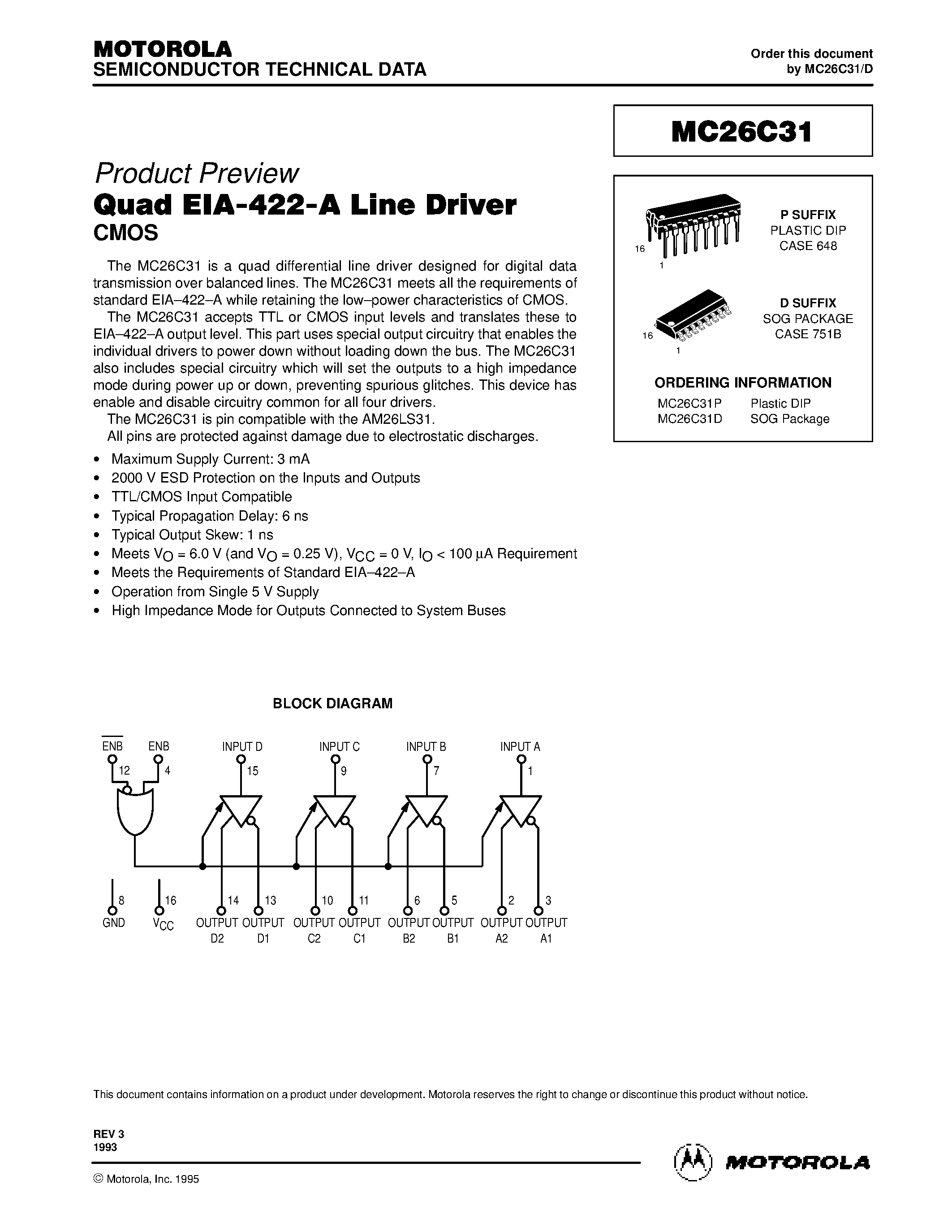 Datasheet MC26C31 - Quad EIA-422-A Line Driver page 1