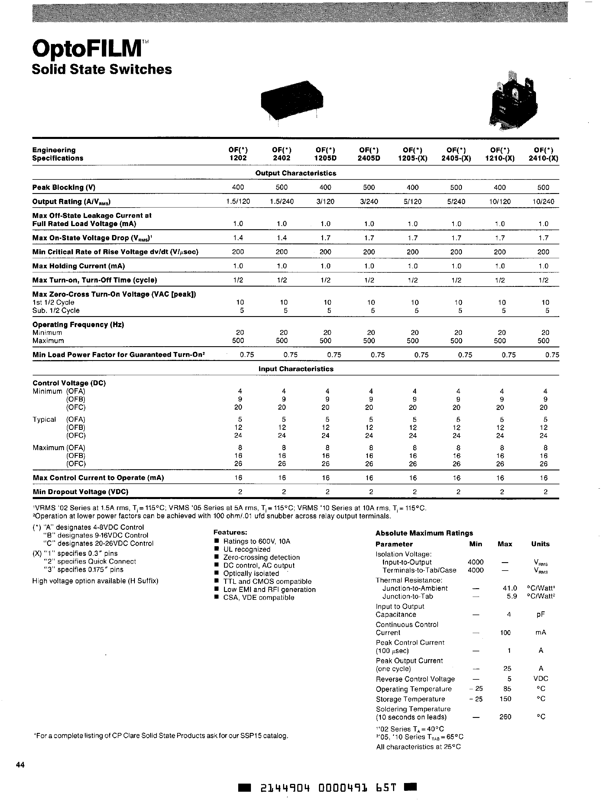 Datasheet OFA2405 - Solid State Switches page 1