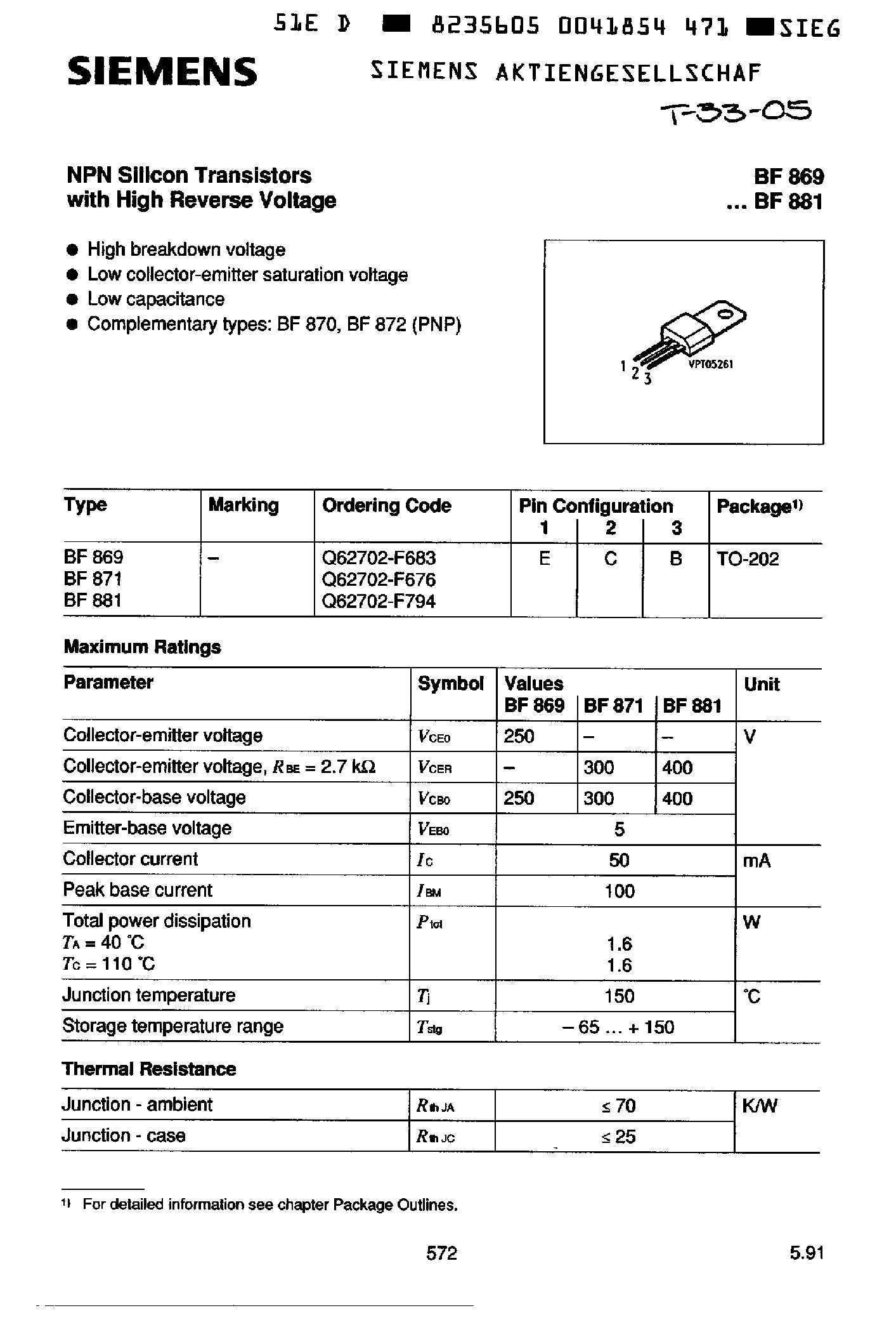 Даташит на микросхему BF881 страница 1 Даташит BF881 - NPN Silicon Transistors страница 1