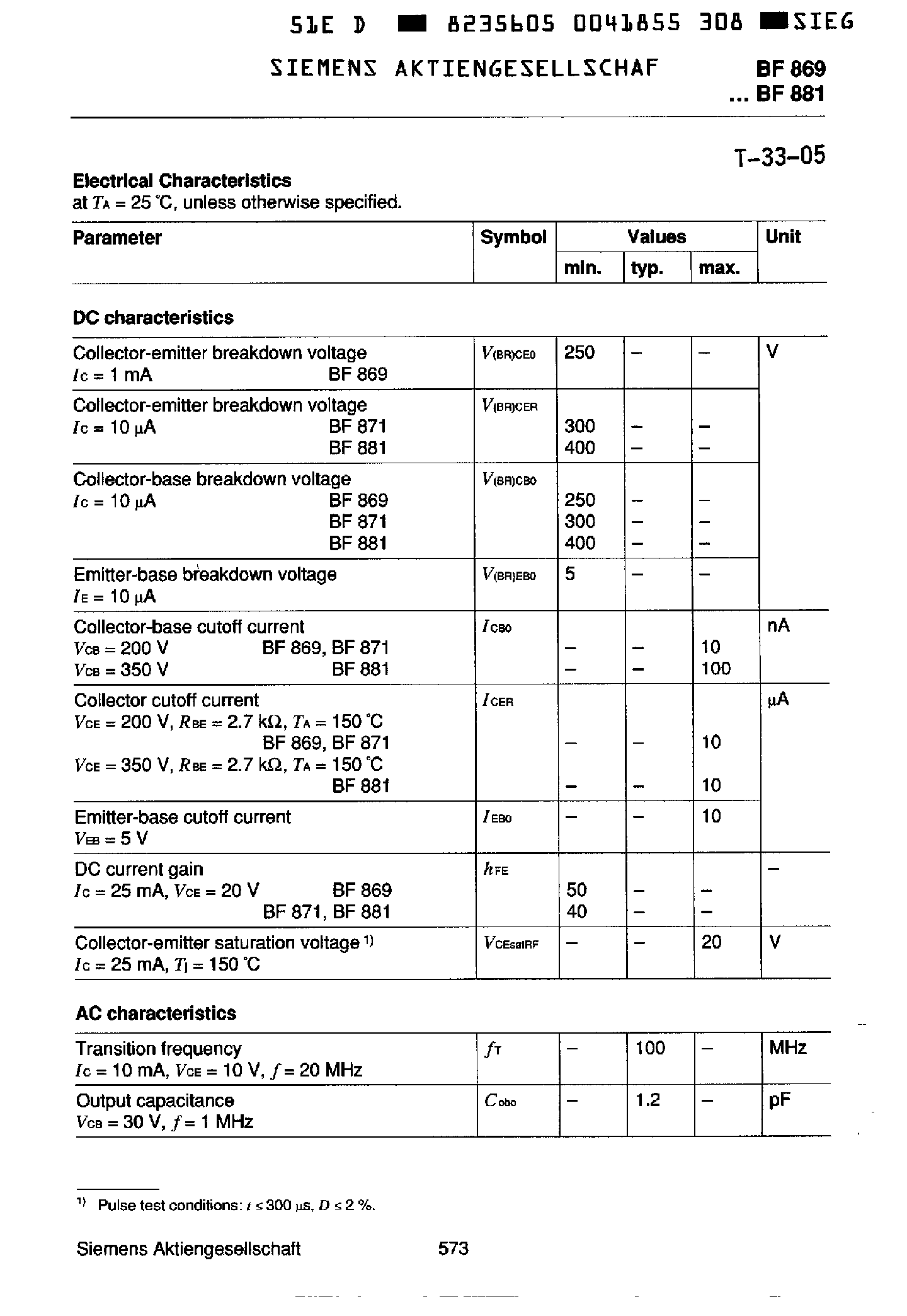 Даташит на микросхему BF881 страница 2 Даташит BF881 - NPN Silicon Transistors страница 2