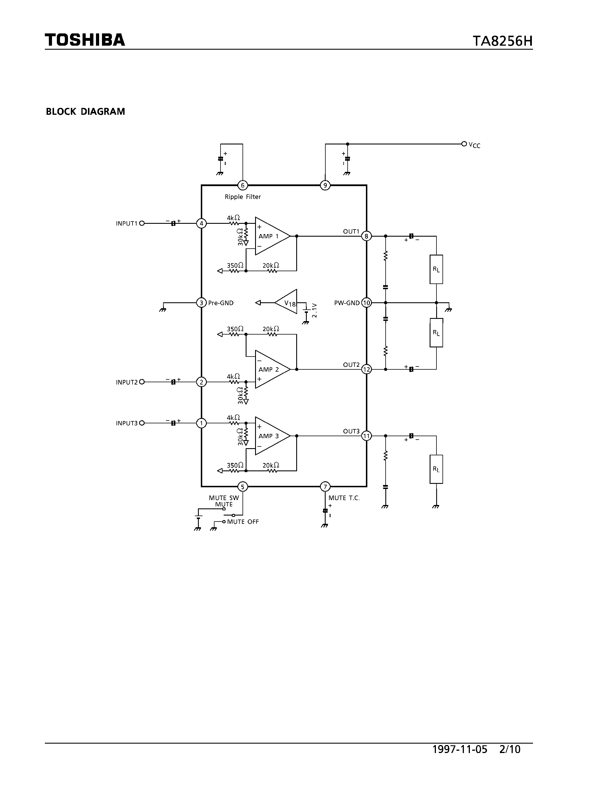 Даташит TA8256H - AUDIO POWER AMPLIFIER 6W x 3CH страница 2