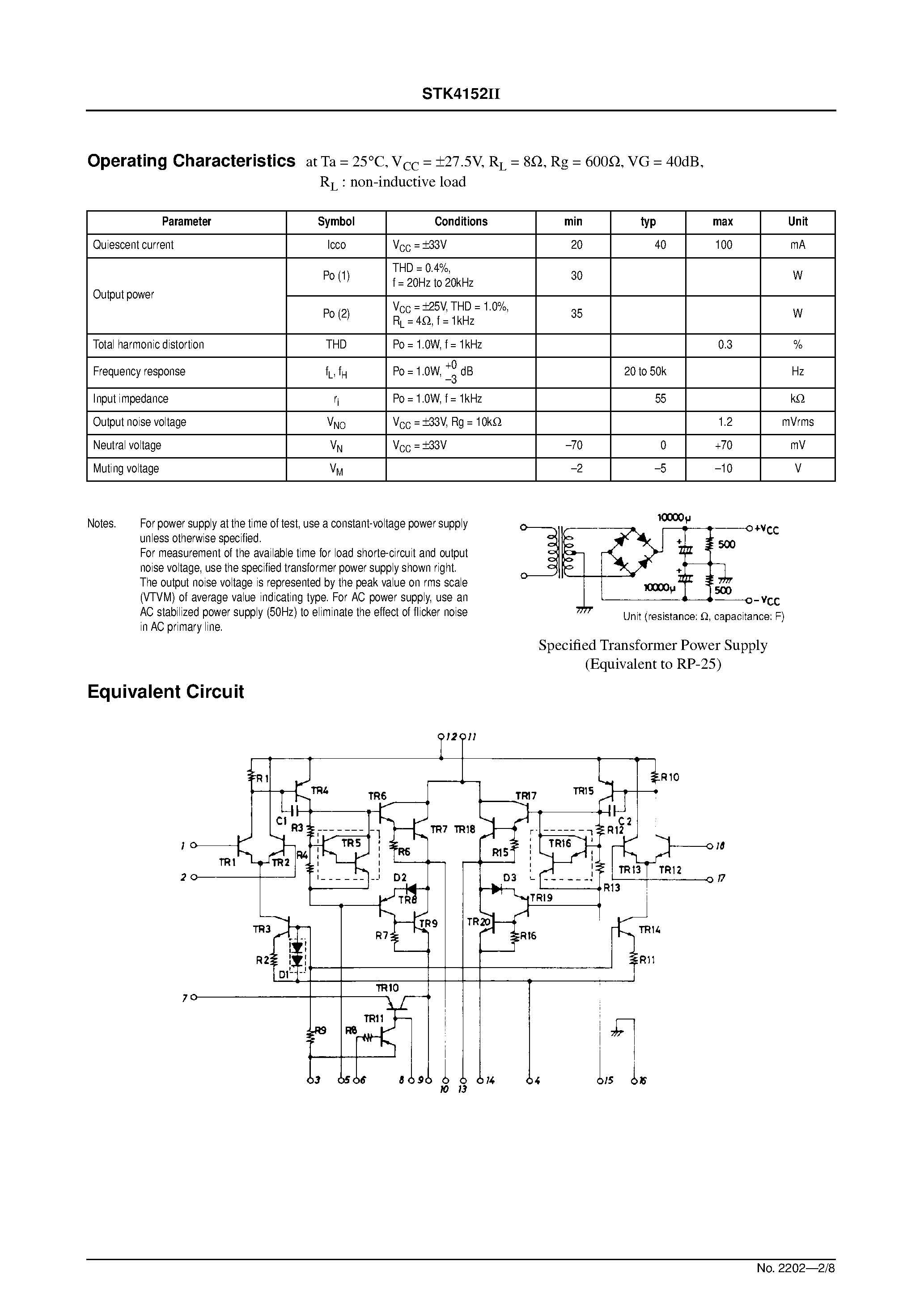 Datasheet STK4152II page 2 Datasheet STK4152II - AF Power Amplifier page 2