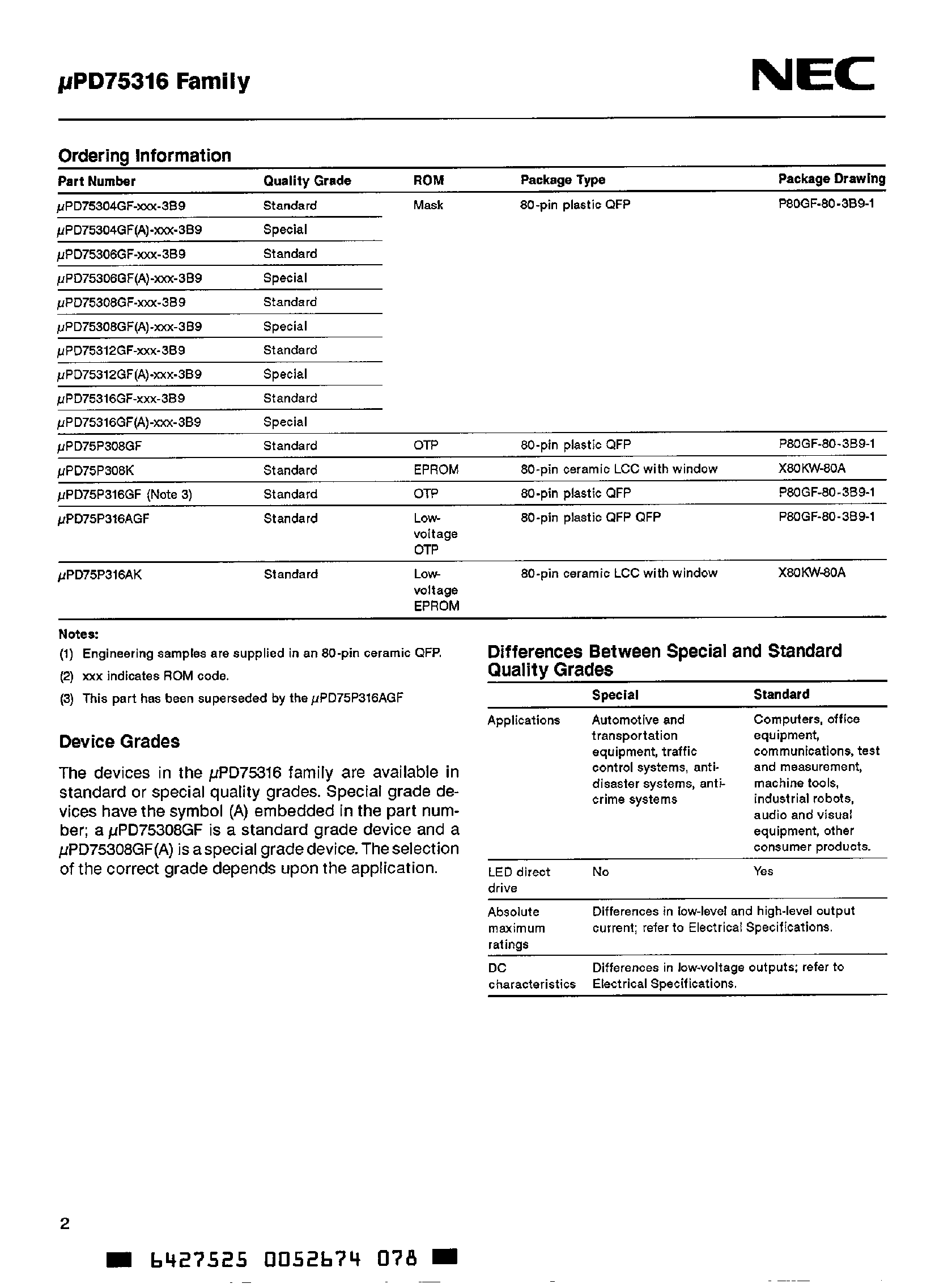 Datasheet D75308GF page 2 Datasheet D75308GF - 4-BIT SINGLE-CHIP MICROCOMPUTER page 2