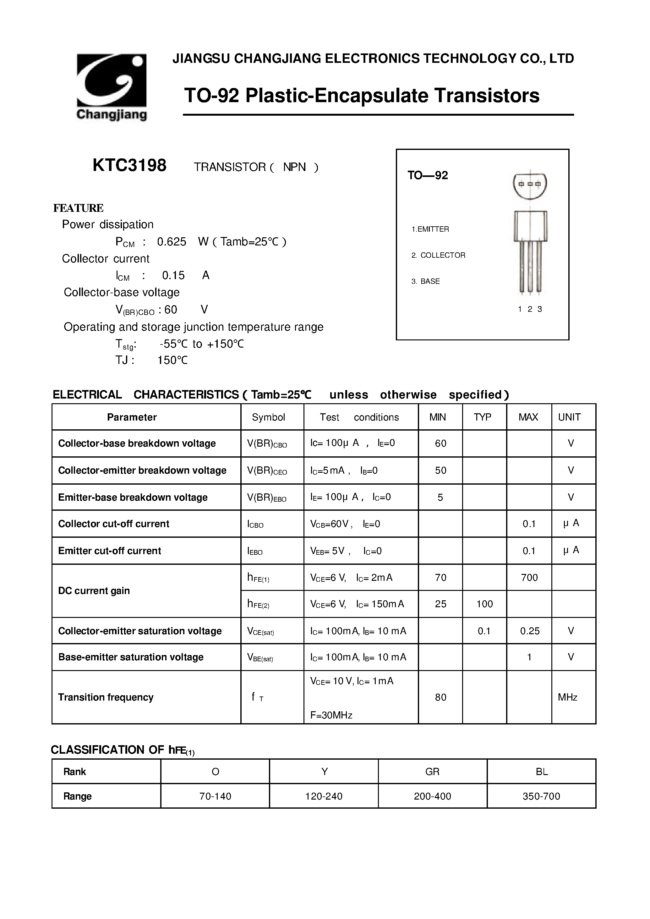 Даташит на микросхему KTC3198 страница 1 Даташит KTC3198 - Transistors страница 1