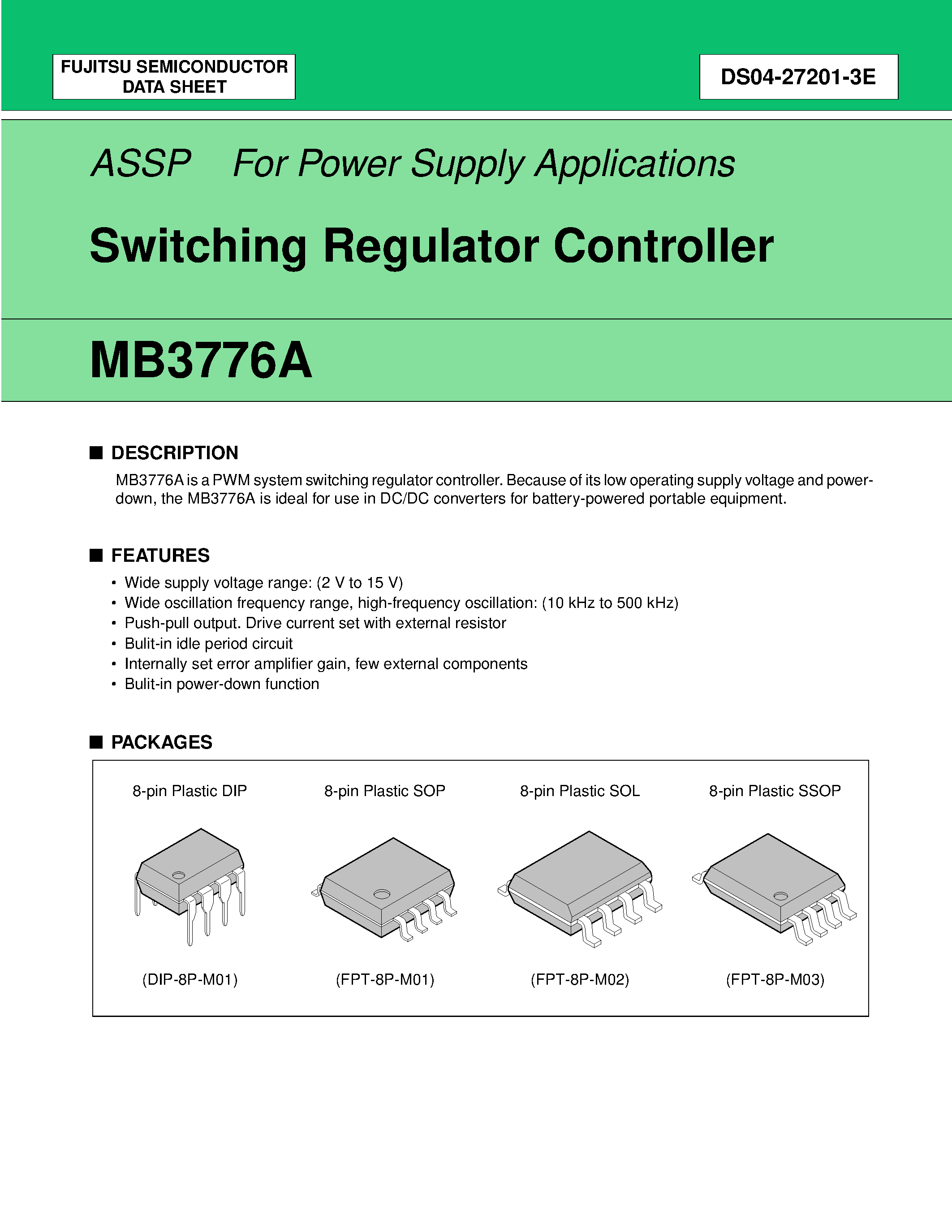 Datasheet MB3776A - Switching Regulator Controller page 1