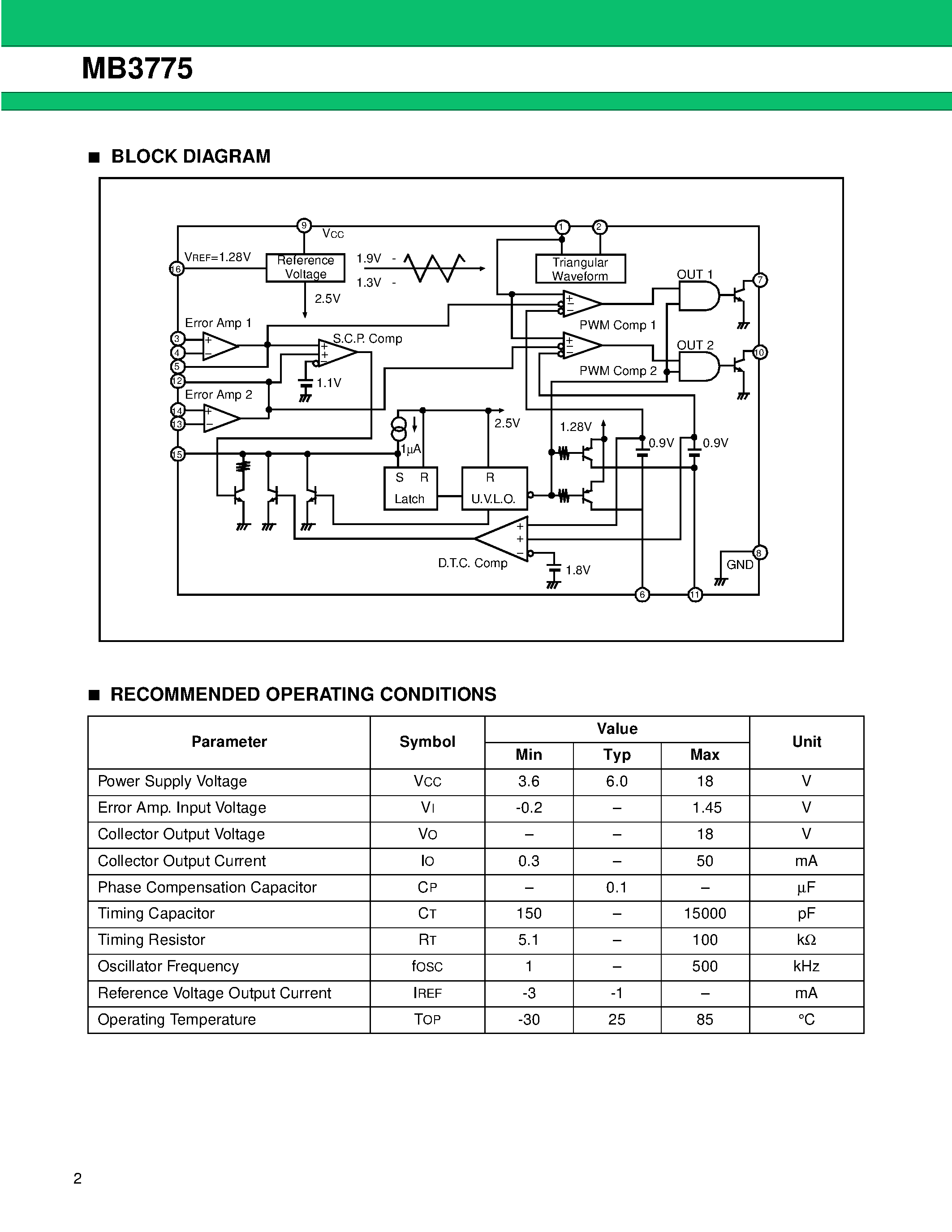 Datasheet MB3775 page 2 Datasheet MB3775 - SWITCHING REGULATOR CONTROLLER page 2
