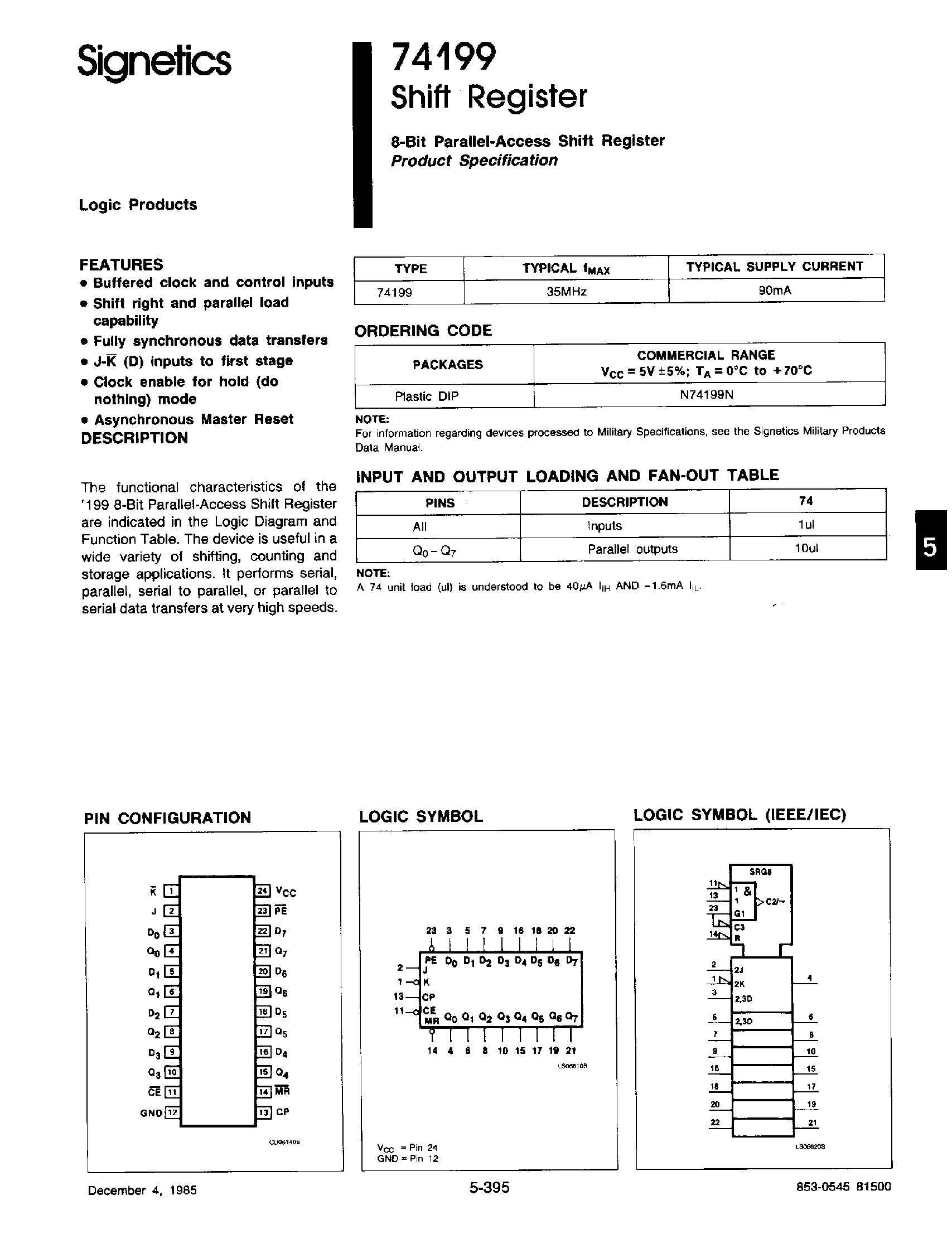 Datasheet 74199 page 1 Datasheet 74199 - Shift Register page 1