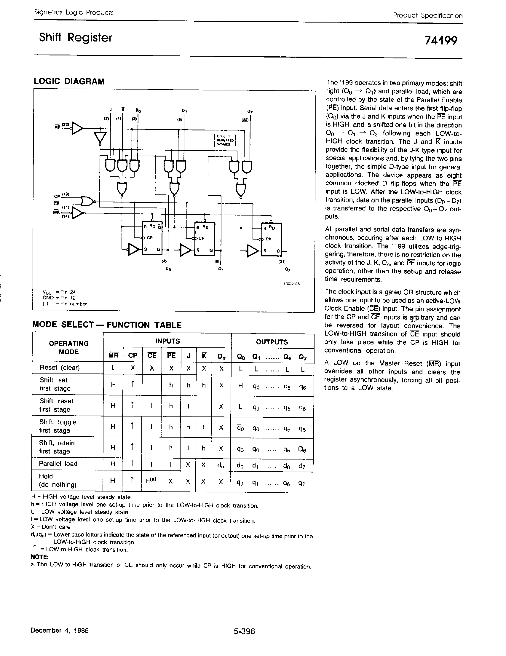 Datasheet 74199 page 2 Datasheet 74199 - Shift Register page 2