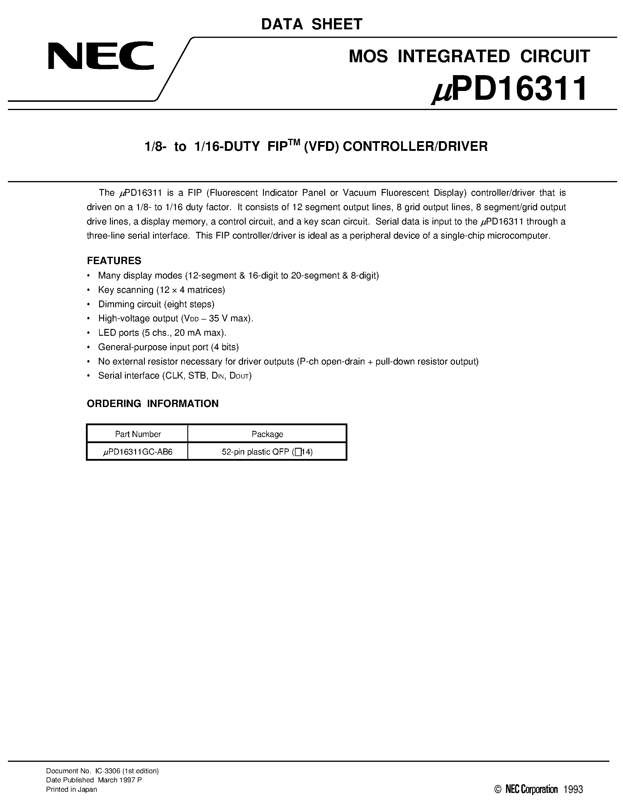 Datasheet D16311GC - 1/8- to 1/16-DUTY FIPTM VFD CONTROLLER/DRIVER page 1